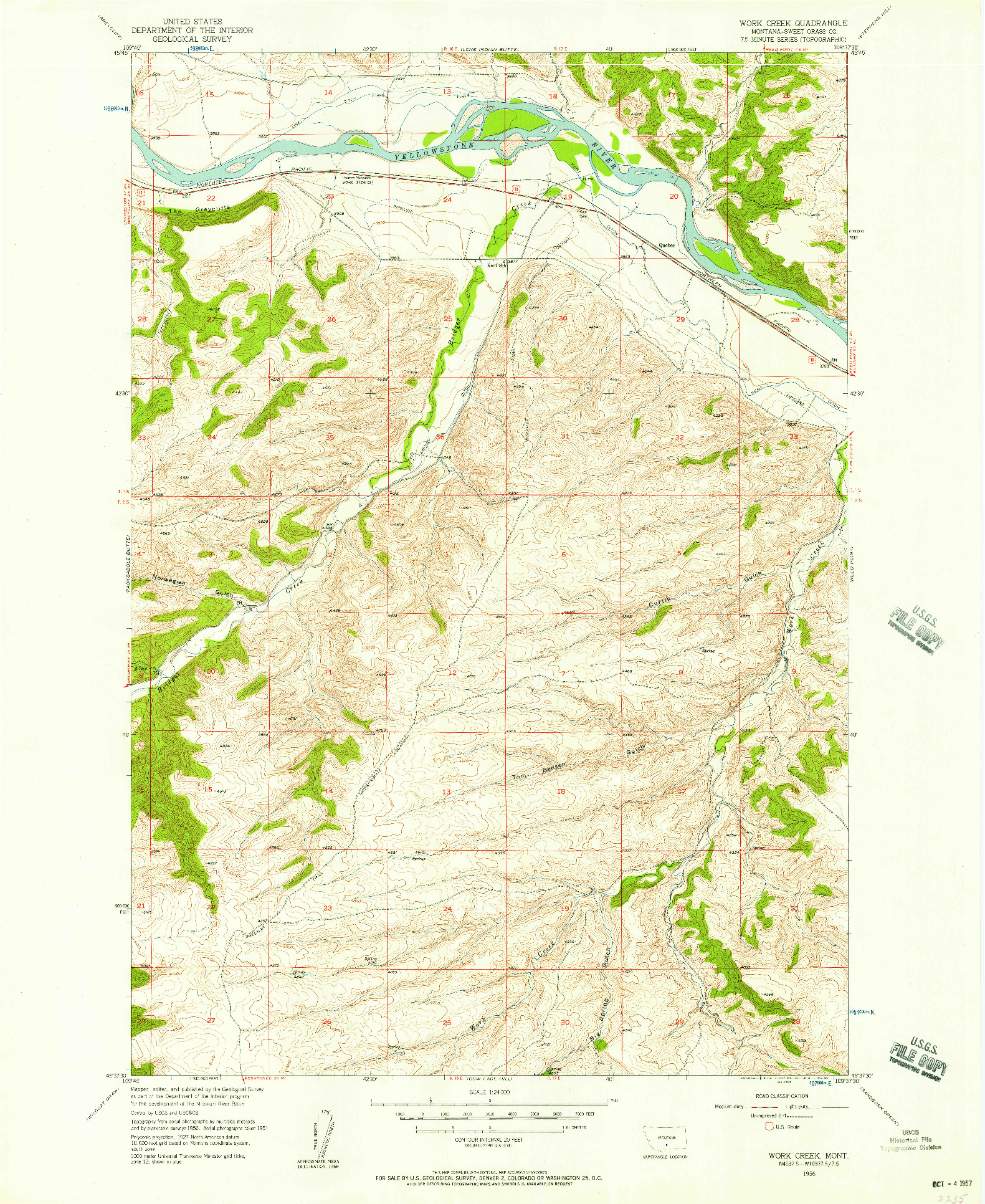 USGS 1:24000-SCALE QUADRANGLE FOR WORK CREEK, MT 1956