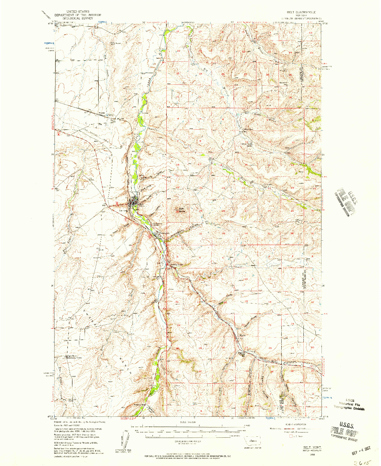 USGS 1:62500-SCALE QUADRANGLE FOR BELT, MT 1956