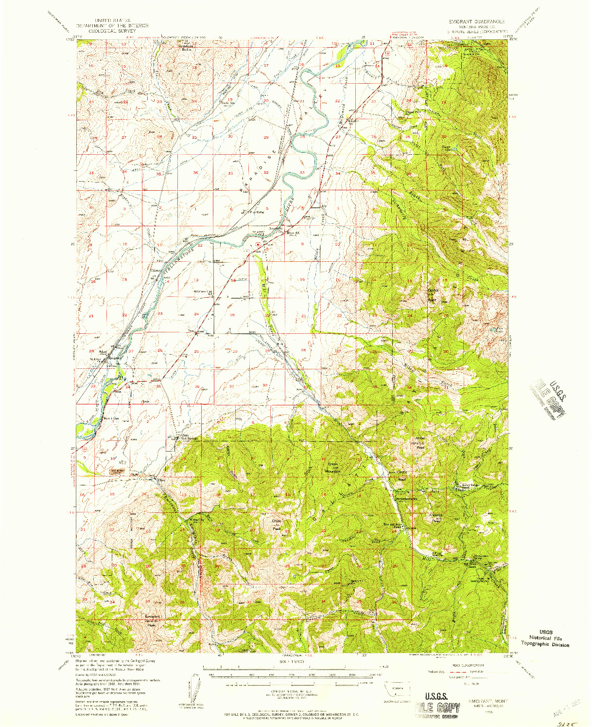 USGS 1:62500-SCALE QUADRANGLE FOR EMIGRANT, MT 1955