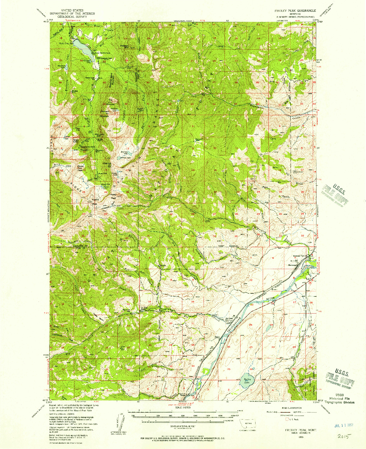 USGS 1:62500-SCALE QUADRANGLE FOR FRIDLEY PEAK, MT 1955