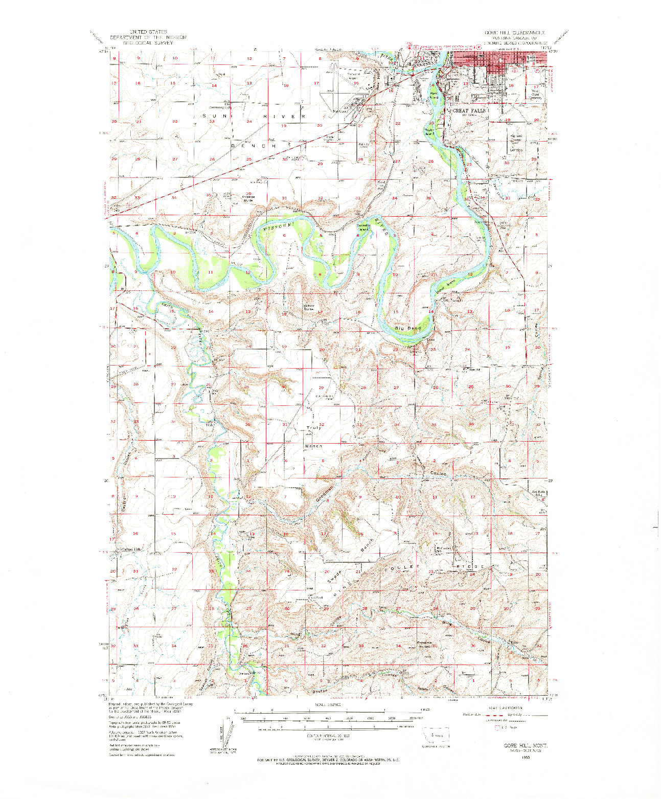 USGS 1:62500-SCALE QUADRANGLE FOR GORE HILL, MT 1955