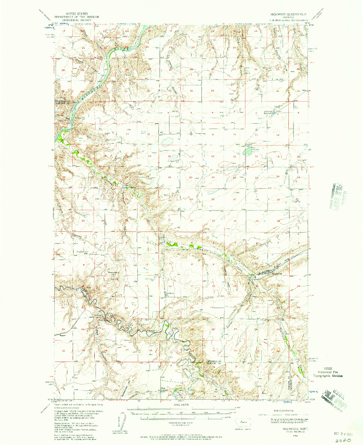 USGS 1:62500-SCALE QUADRANGLE FOR HIGHWOOD, MT 1956