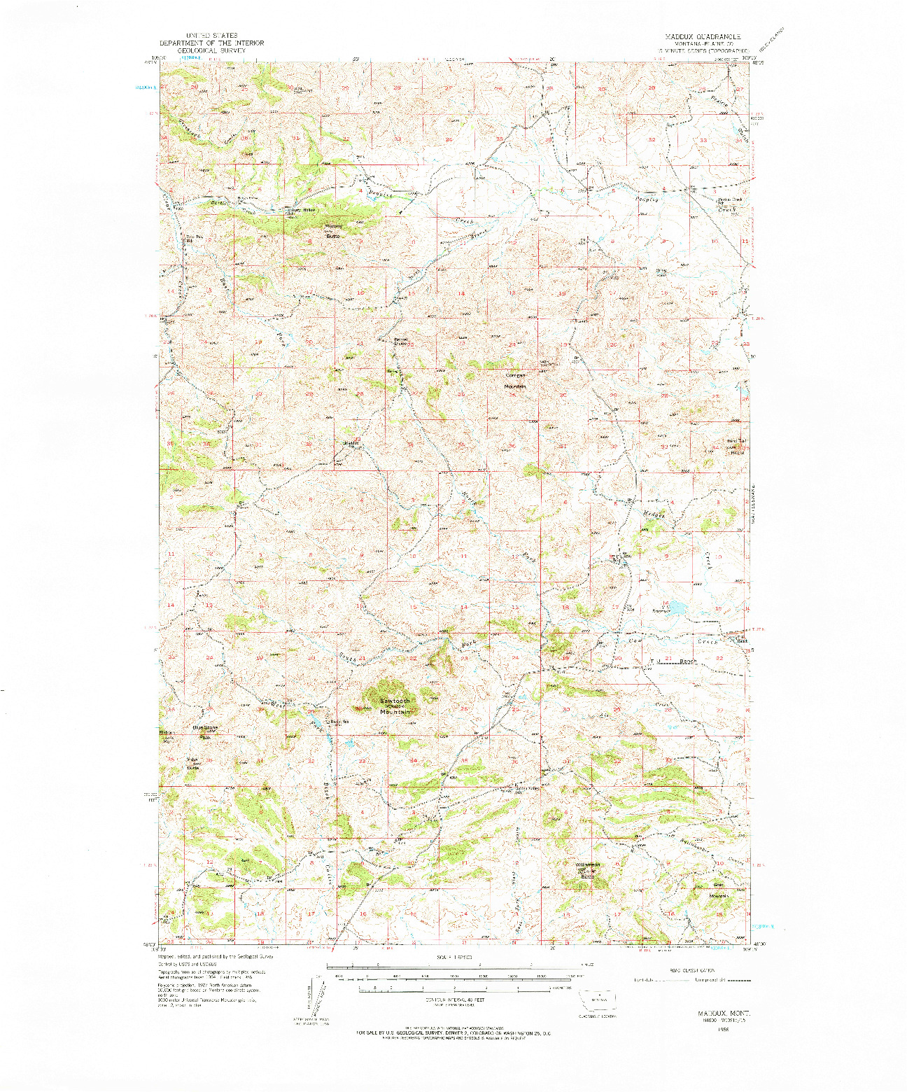 USGS 1:62500-SCALE QUADRANGLE FOR MADDUX, MT 1956