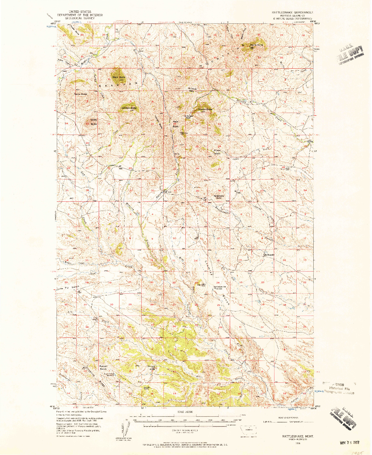 USGS 1:62500-SCALE QUADRANGLE FOR RATTLESNAKE, MT 1956