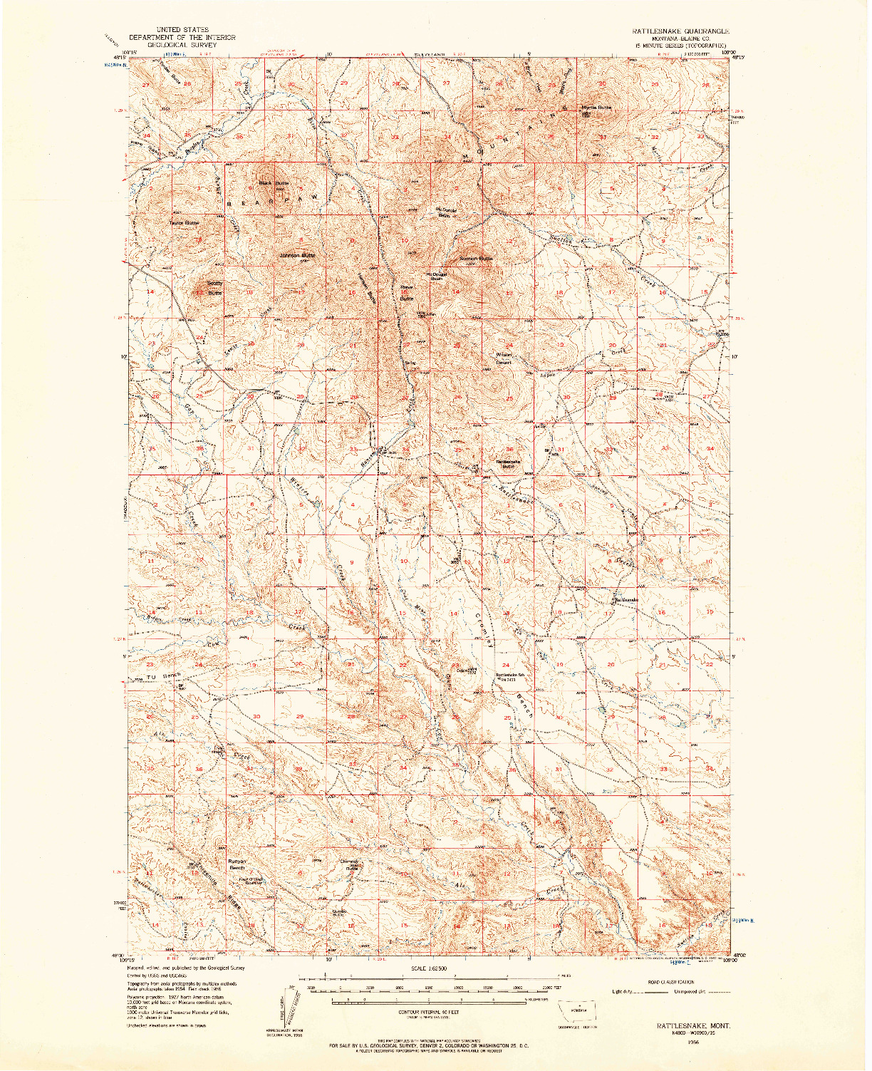 USGS 1:62500-SCALE QUADRANGLE FOR RATTLESNAKE, MT 1956