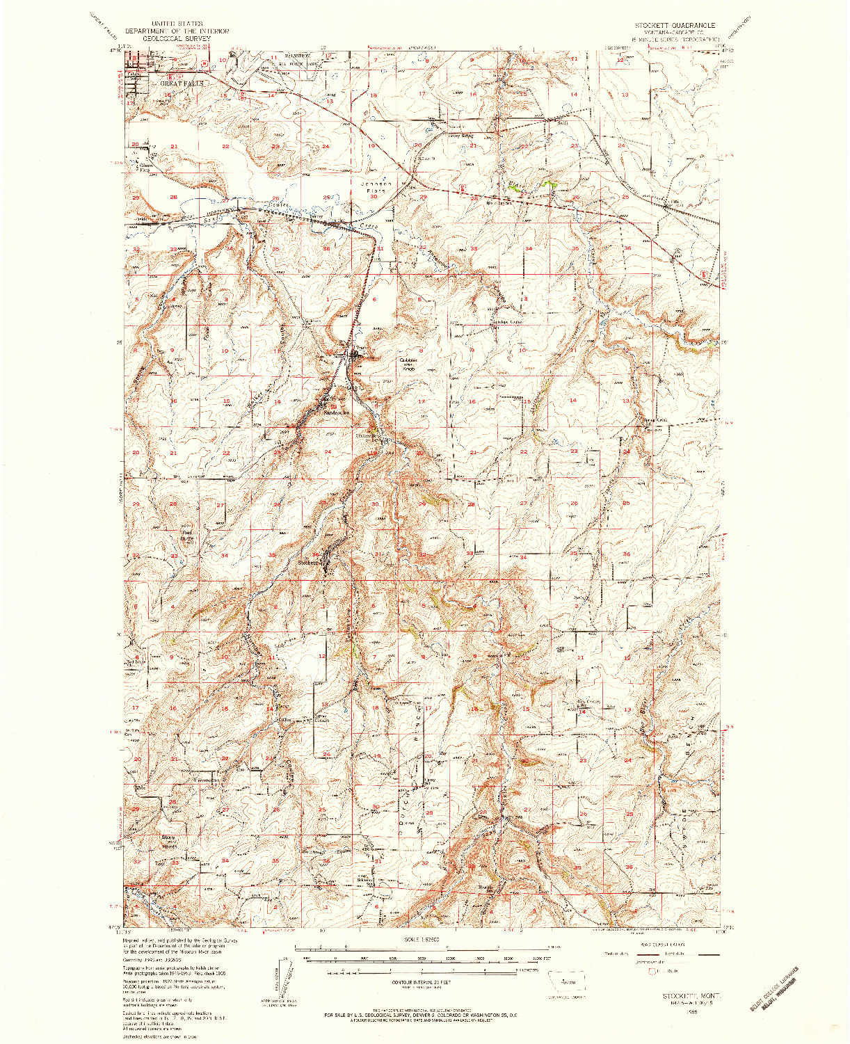 USGS 1:62500-SCALE QUADRANGLE FOR STOCKETT, MT 1955