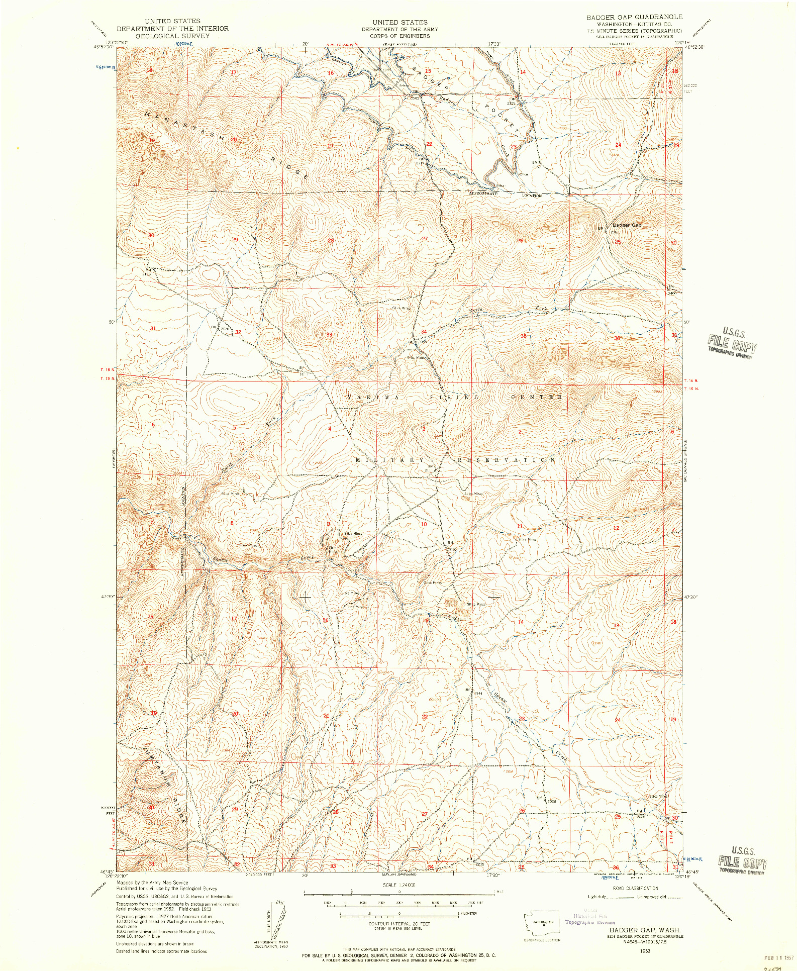 USGS 1:24000-SCALE QUADRANGLE FOR BADGER GAP, WA 1953