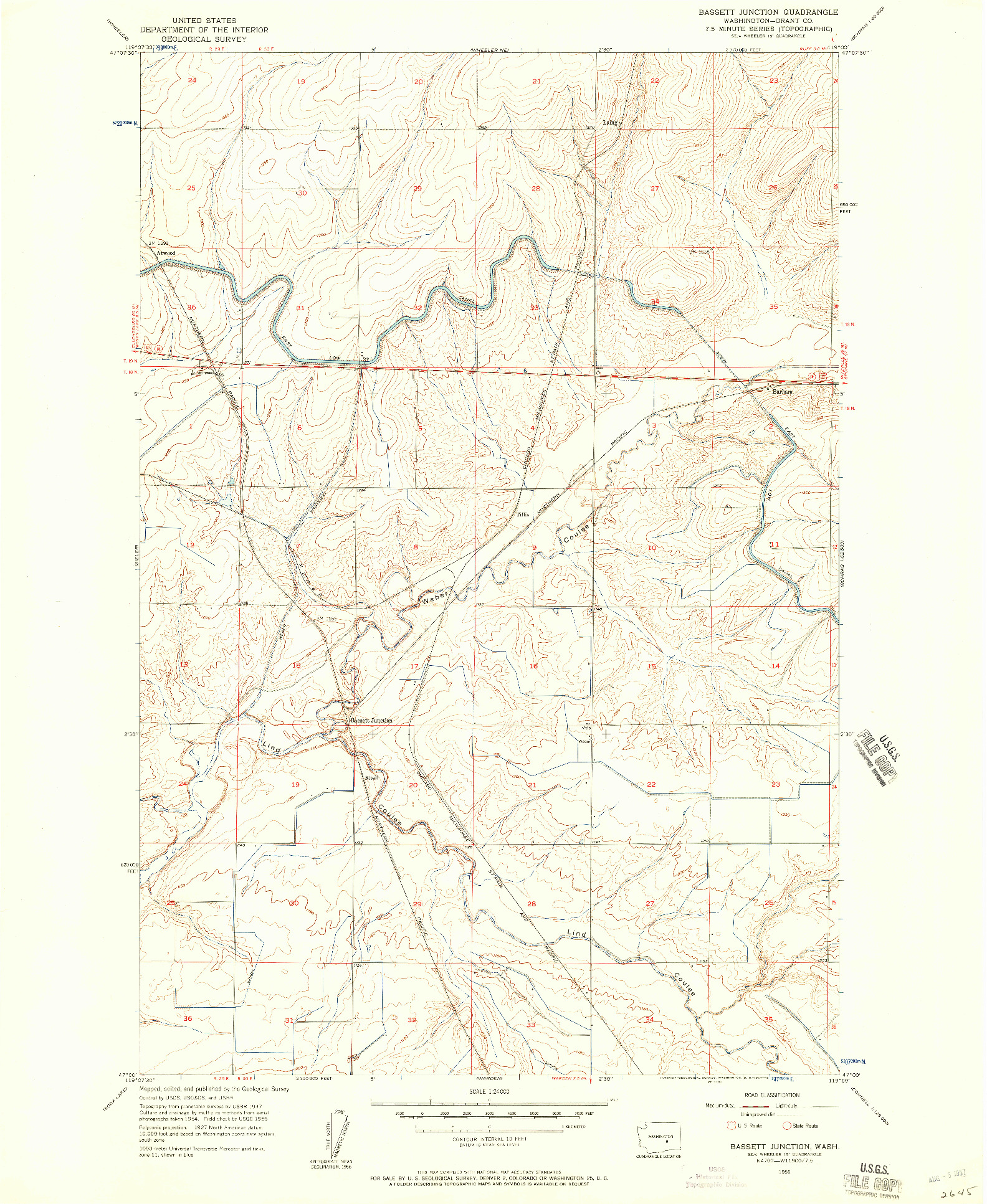 USGS 1:24000-SCALE QUADRANGLE FOR BASSETT JUNCTION, WA 1956