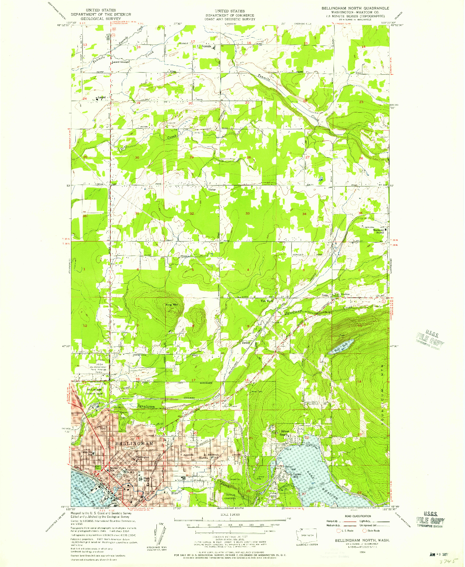 USGS 1:24000-SCALE QUADRANGLE FOR BELLINGHAM NORTH, WA 1954