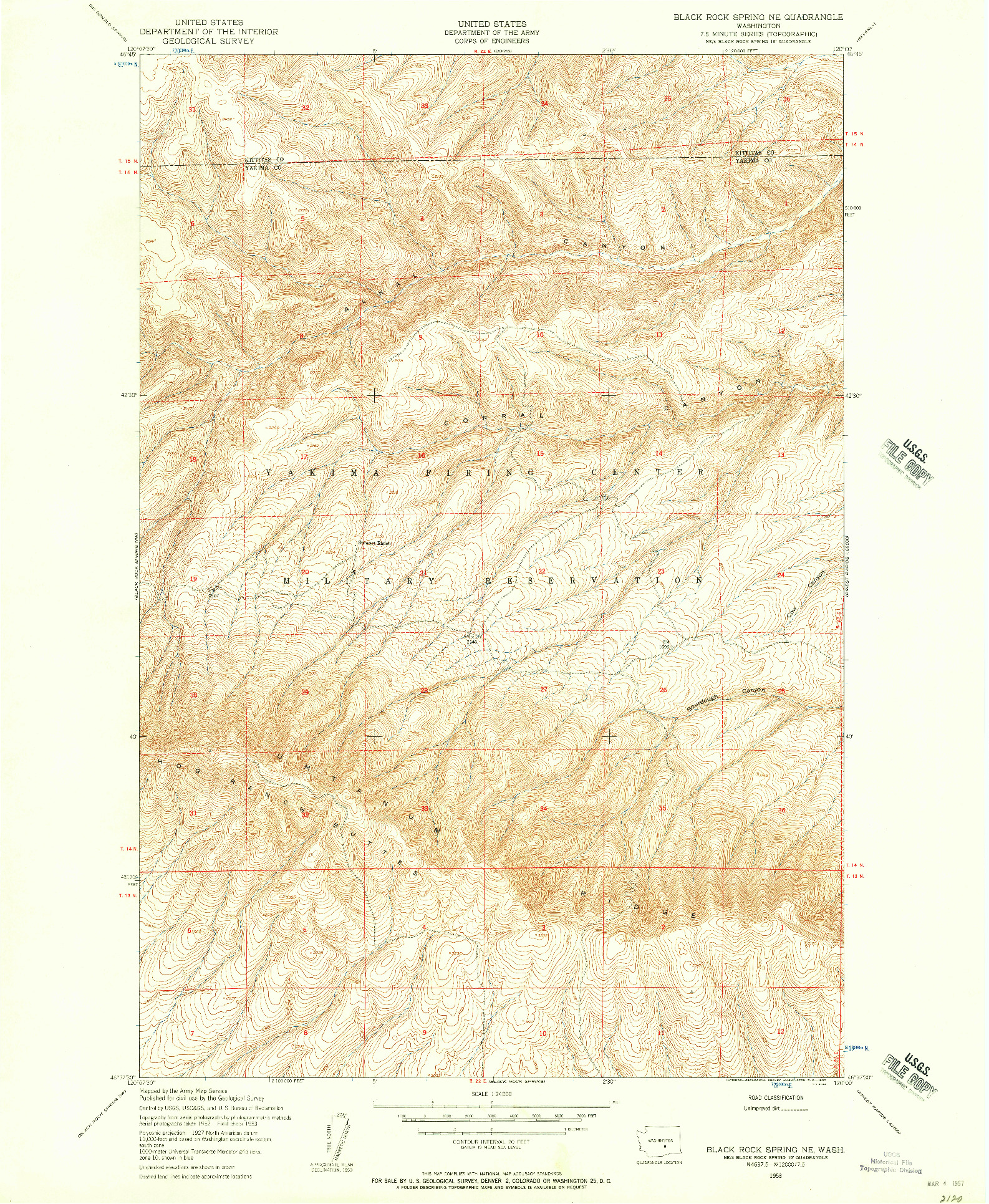 USGS 1:24000-SCALE QUADRANGLE FOR BLACK ROCK SPRING NE, WA 1953