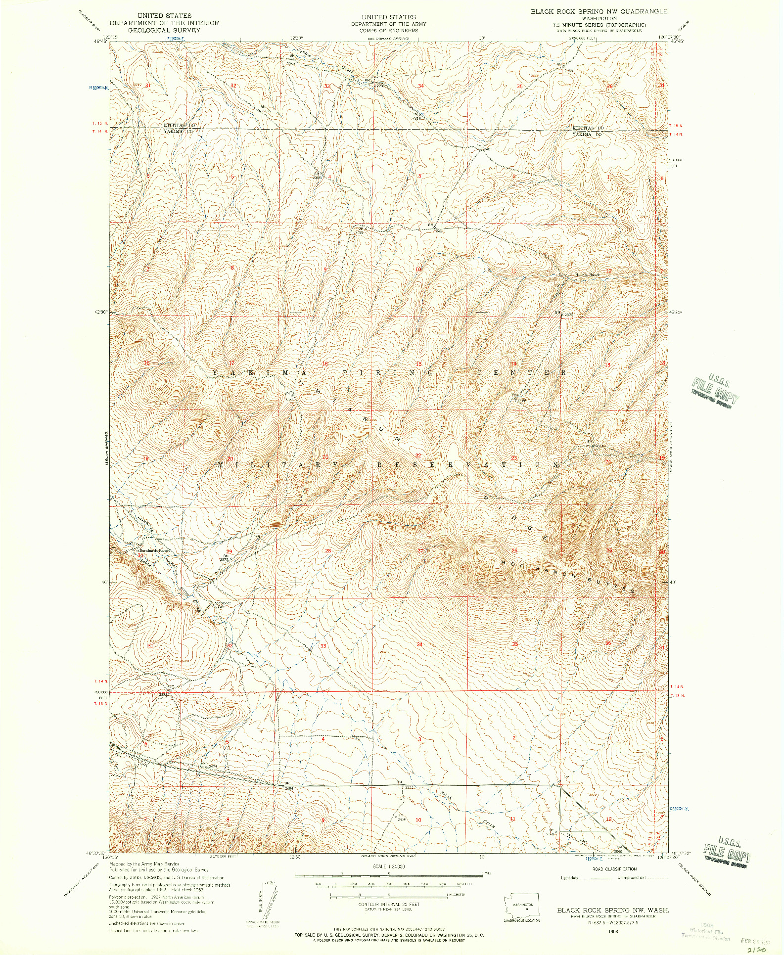 USGS 1:24000-SCALE QUADRANGLE FOR BLACK ROCK SPRING NW, WA 1953