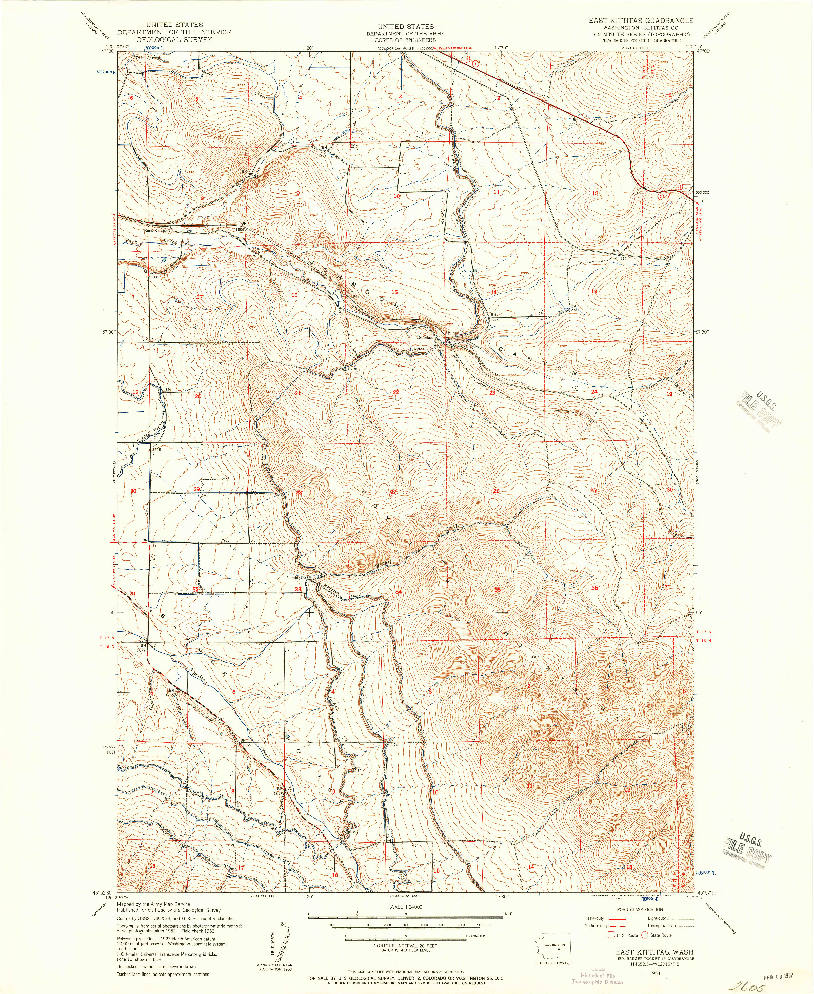 USGS 1:24000-SCALE QUADRANGLE FOR EAST KITTITAS, WA 1953