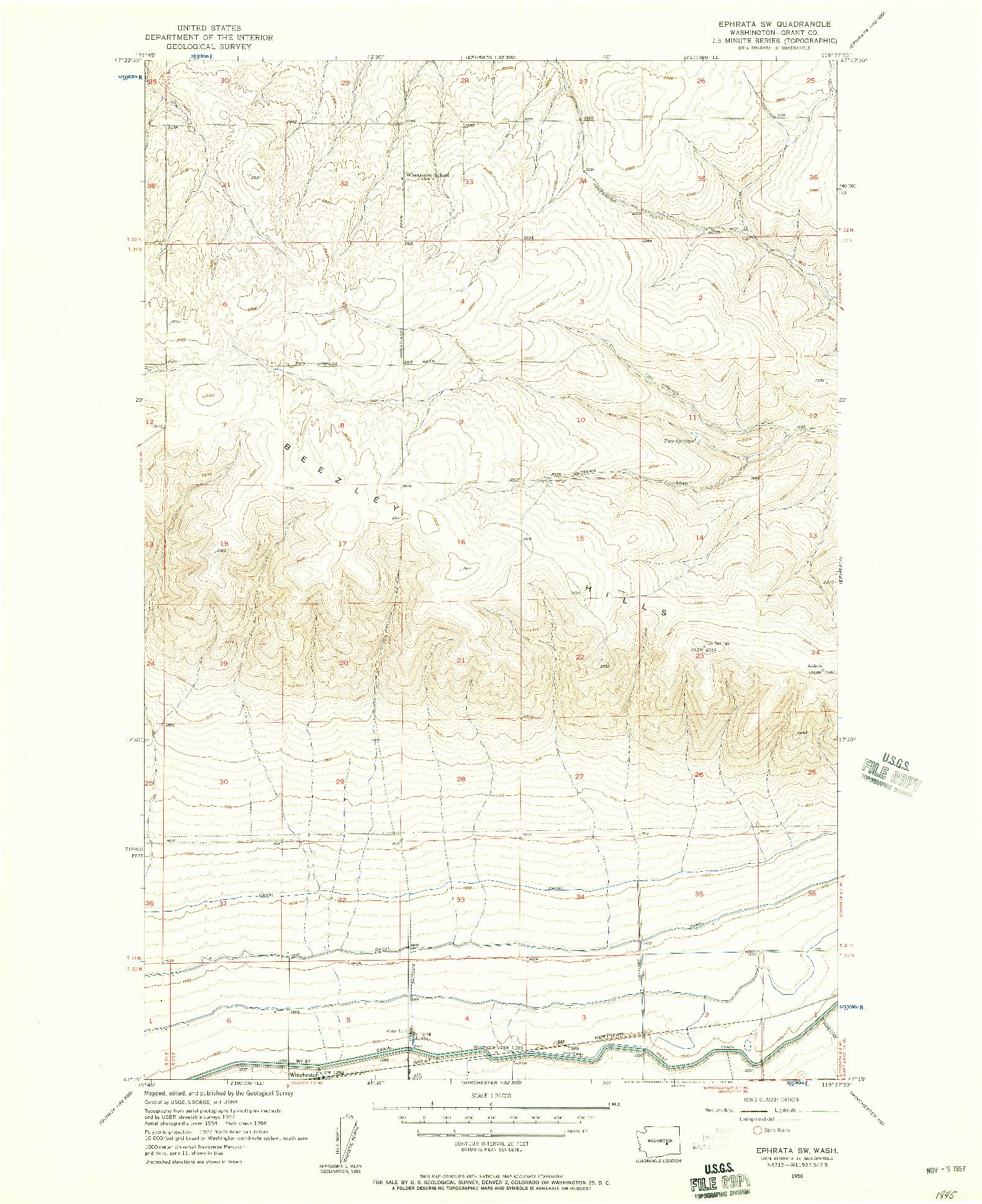 USGS 1:24000-SCALE QUADRANGLE FOR EPHRATA SW, WA 1956