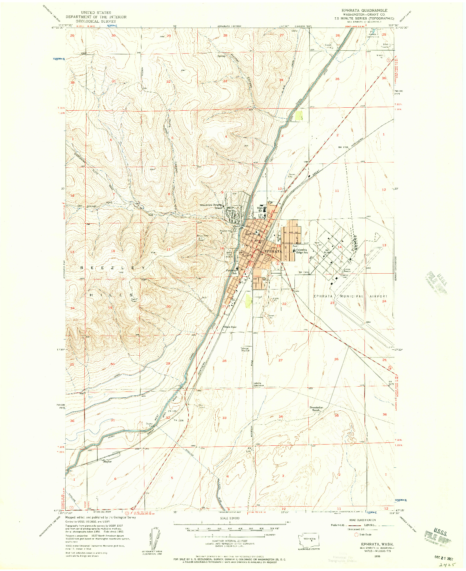 USGS 1:24000-SCALE QUADRANGLE FOR EPHRATA, WA 1956