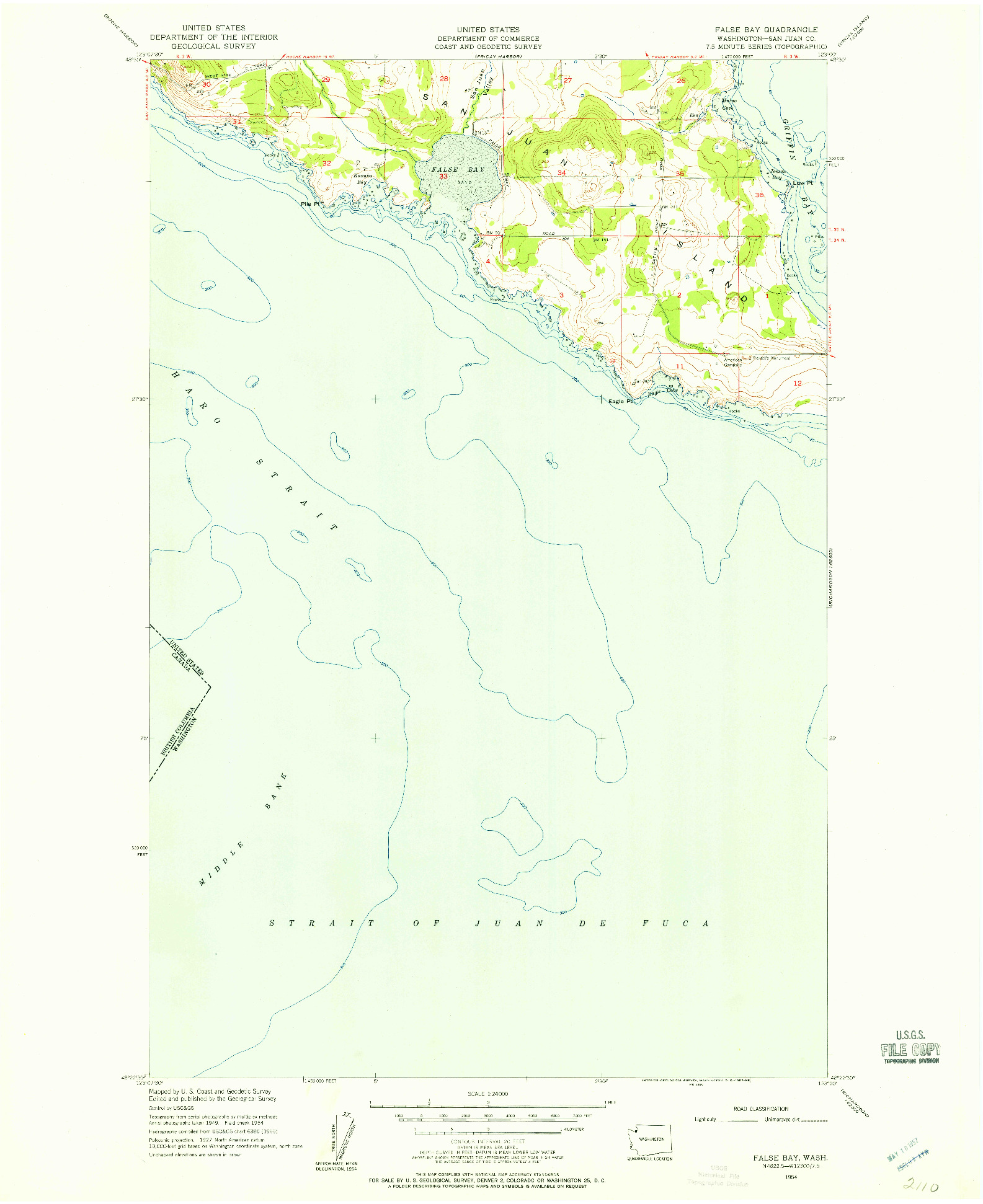 USGS 1:24000-SCALE QUADRANGLE FOR FALSE BAY, WA 1954