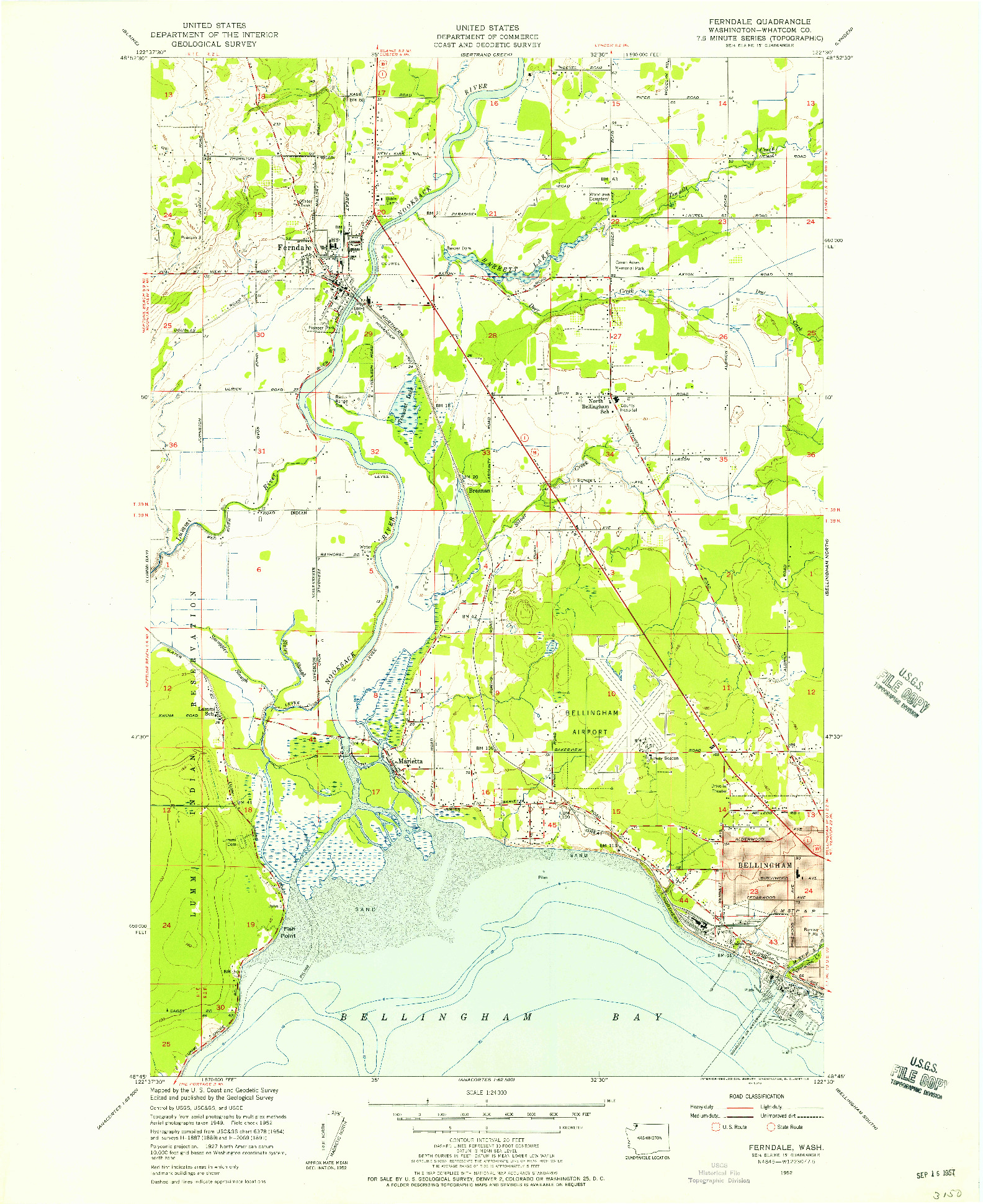 USGS 1:24000-SCALE QUADRANGLE FOR FERNDALE, WA 1952