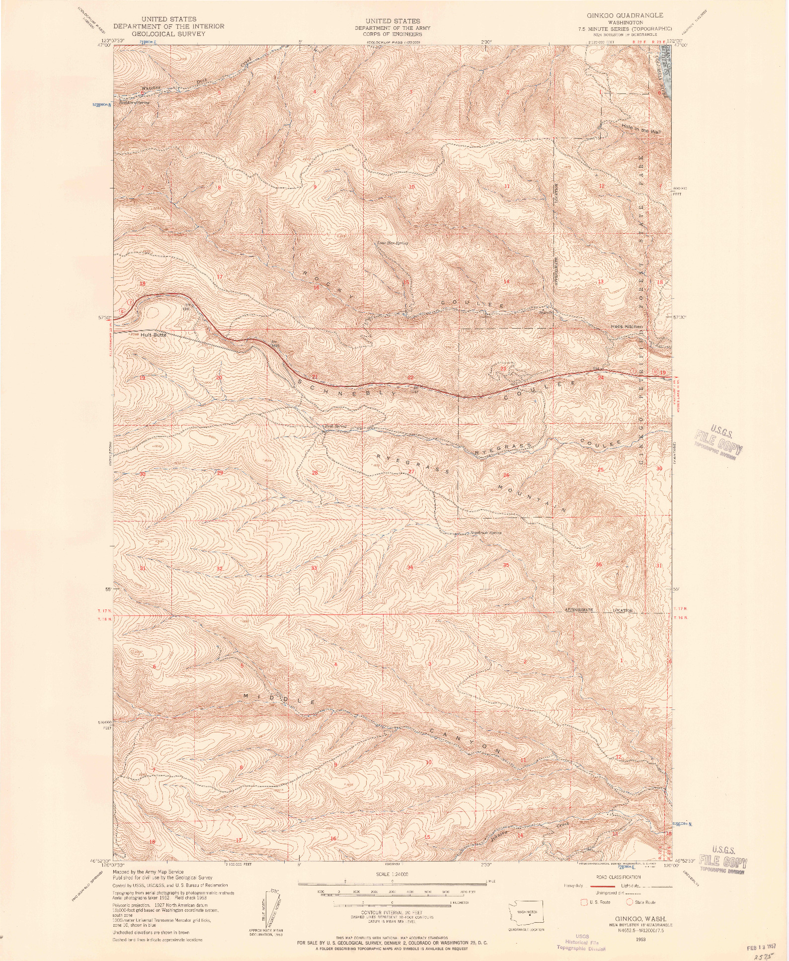 USGS 1:24000-SCALE QUADRANGLE FOR GINKGO, WA 1953