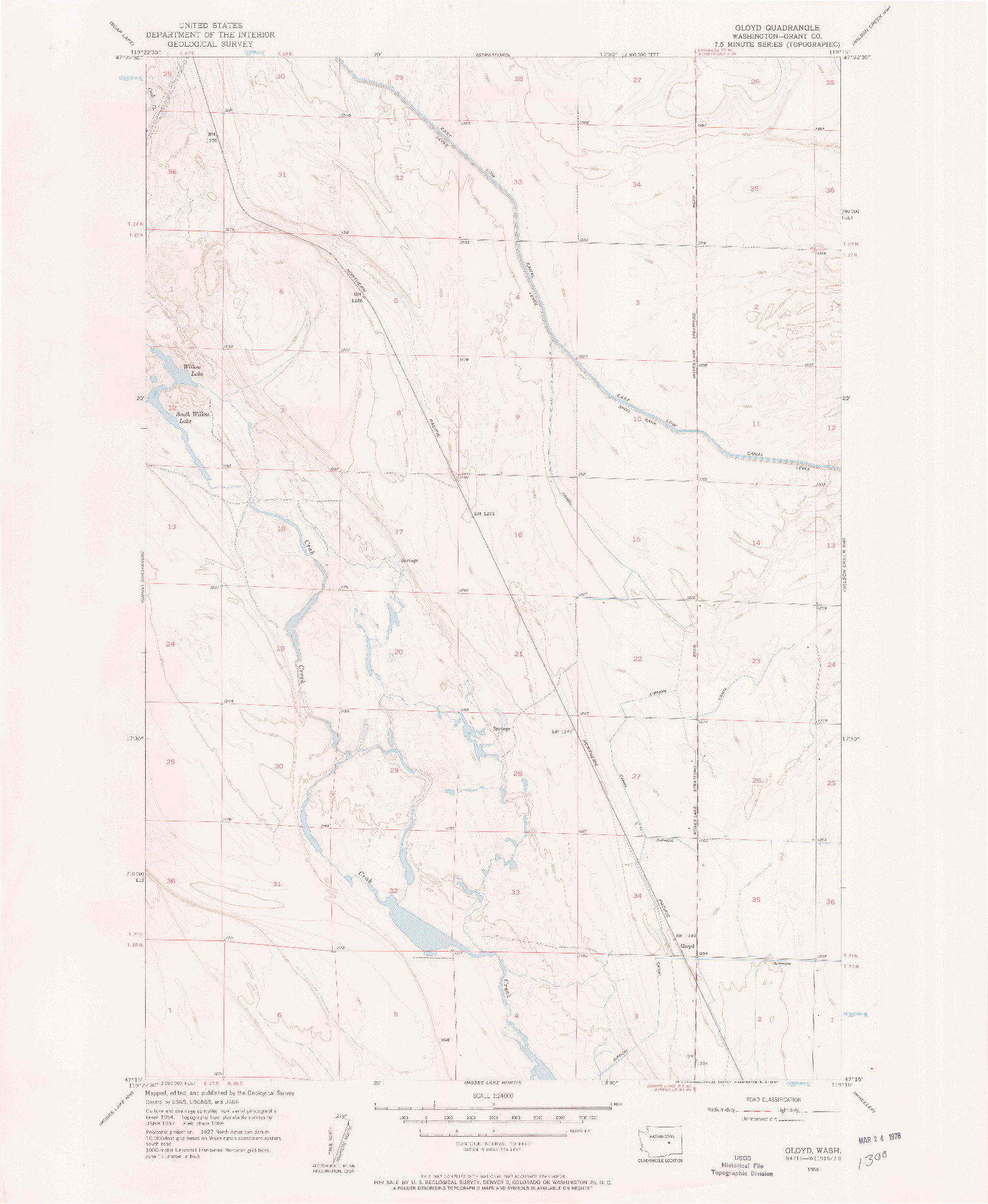 USGS 1:24000-SCALE QUADRANGLE FOR GLOYD, WA 1956