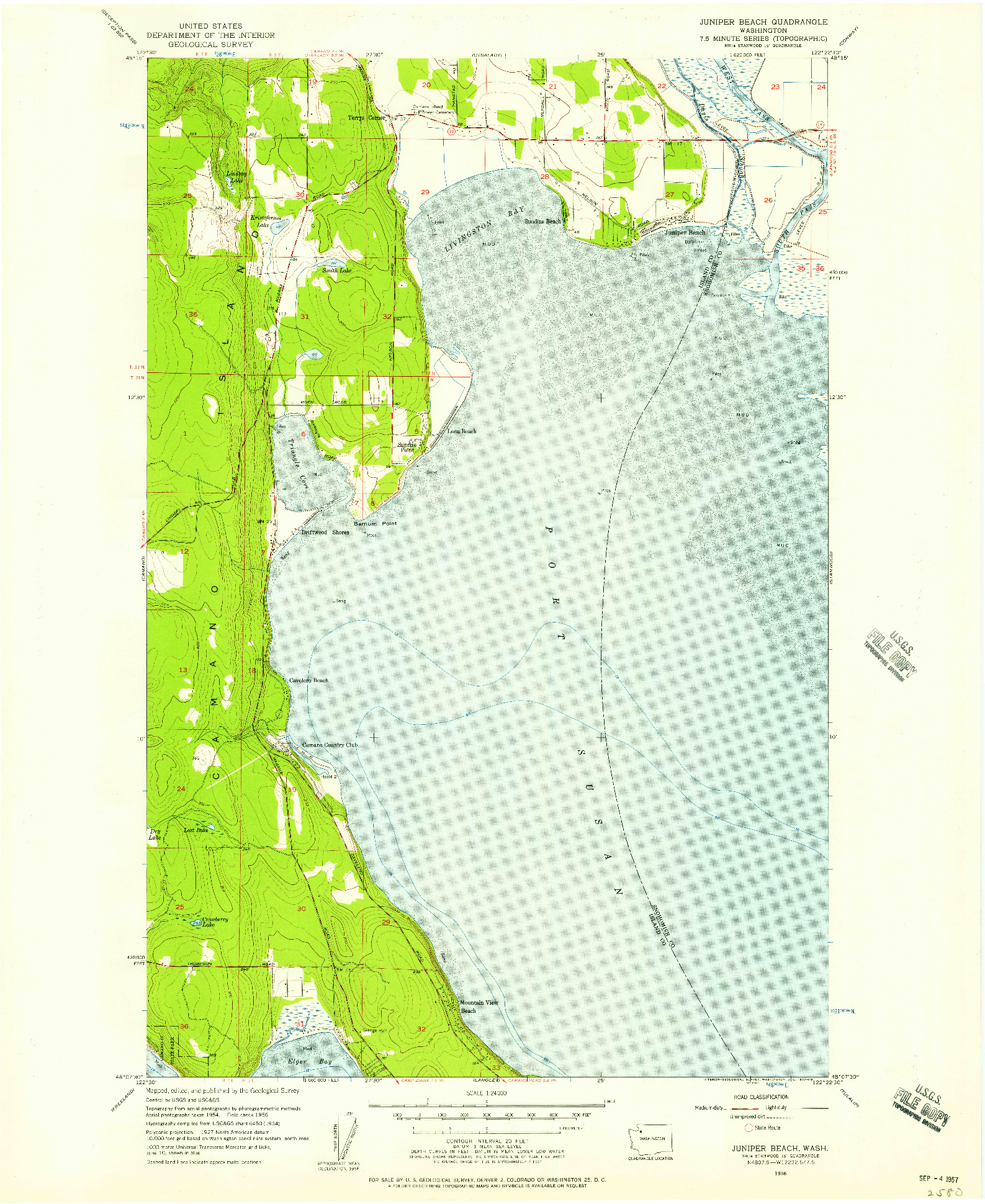 USGS 1:24000-SCALE QUADRANGLE FOR JUNIPER BEACH, WA 1956