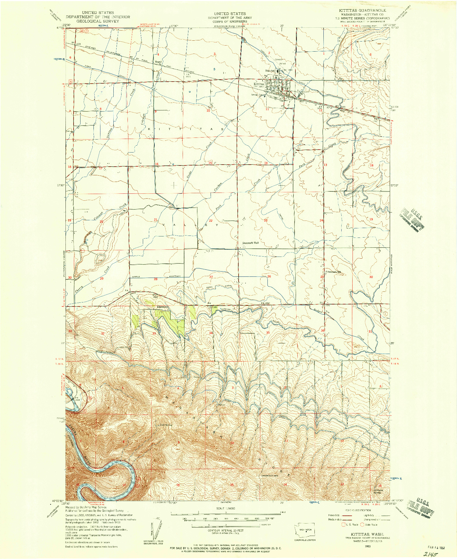 USGS 1:24000-SCALE QUADRANGLE FOR KITTITAS, WA 1953