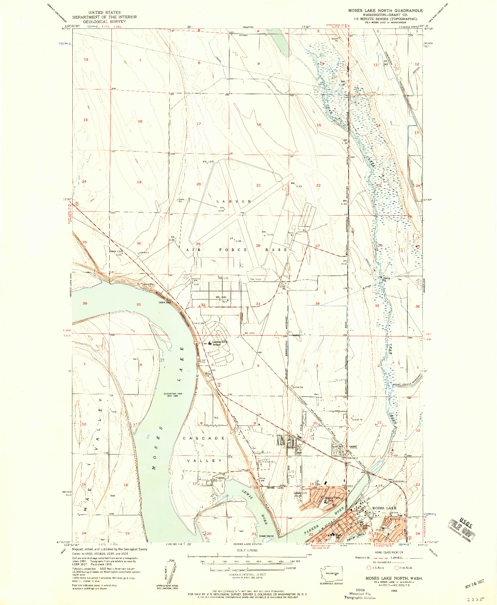 USGS 1:24000-SCALE QUADRANGLE FOR MOSES LAKE NORTH, WA 1956