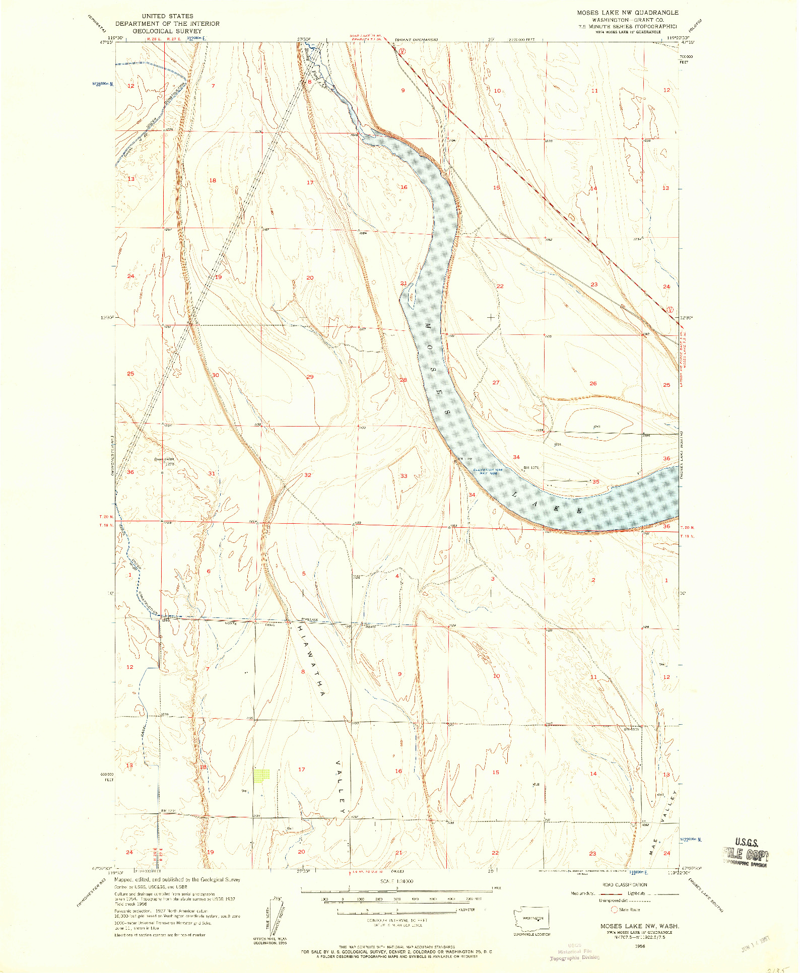 USGS 1:24000-SCALE QUADRANGLE FOR MOSES LAKE NW, WA 1956