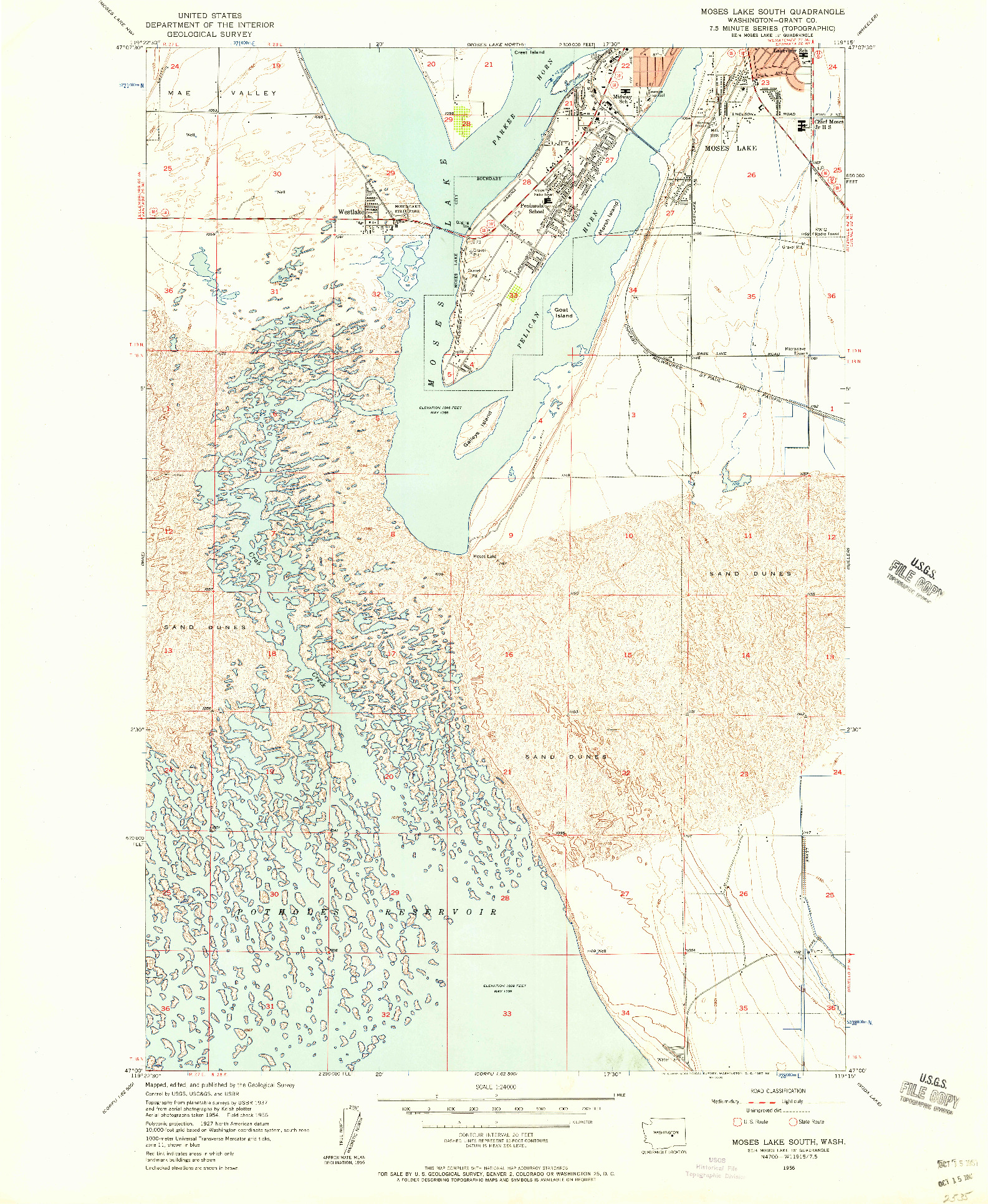 USGS 1:24000-SCALE QUADRANGLE FOR MOSES LAKE SOUTH, WA 1956