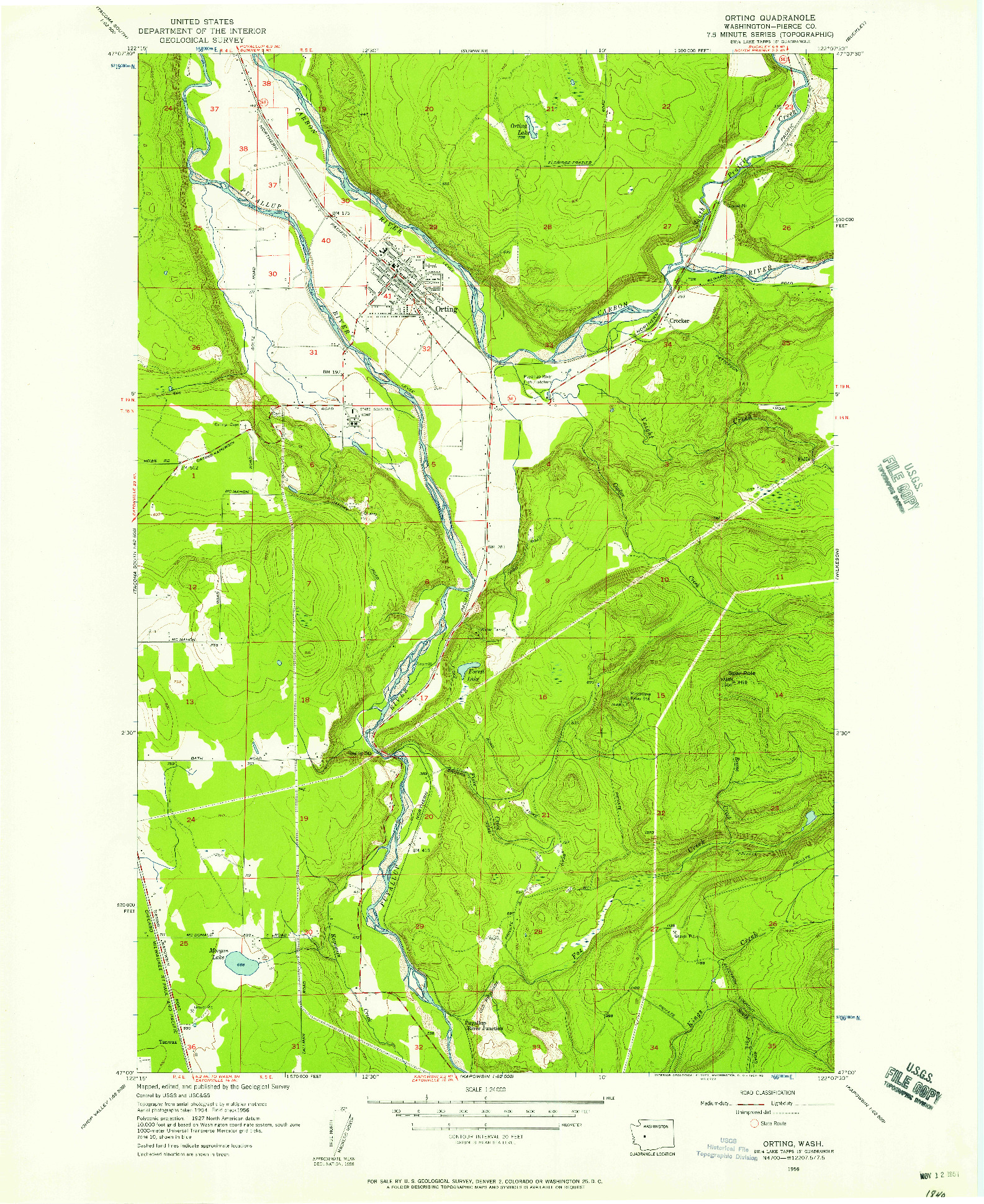 USGS 1:24000-SCALE QUADRANGLE FOR ORTING, WA 1956