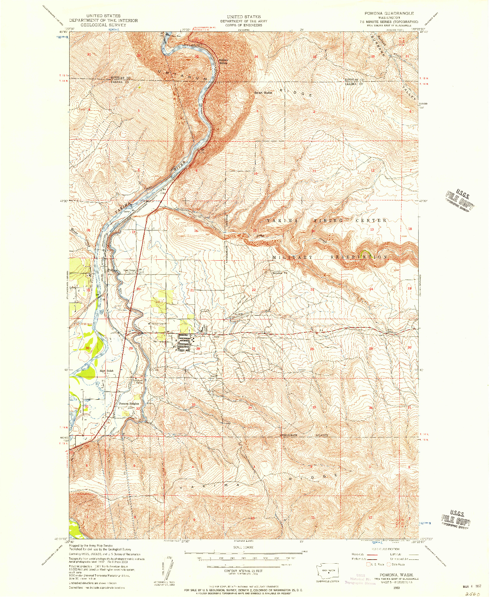 USGS 1:24000-SCALE QUADRANGLE FOR POMONA, WA 1953