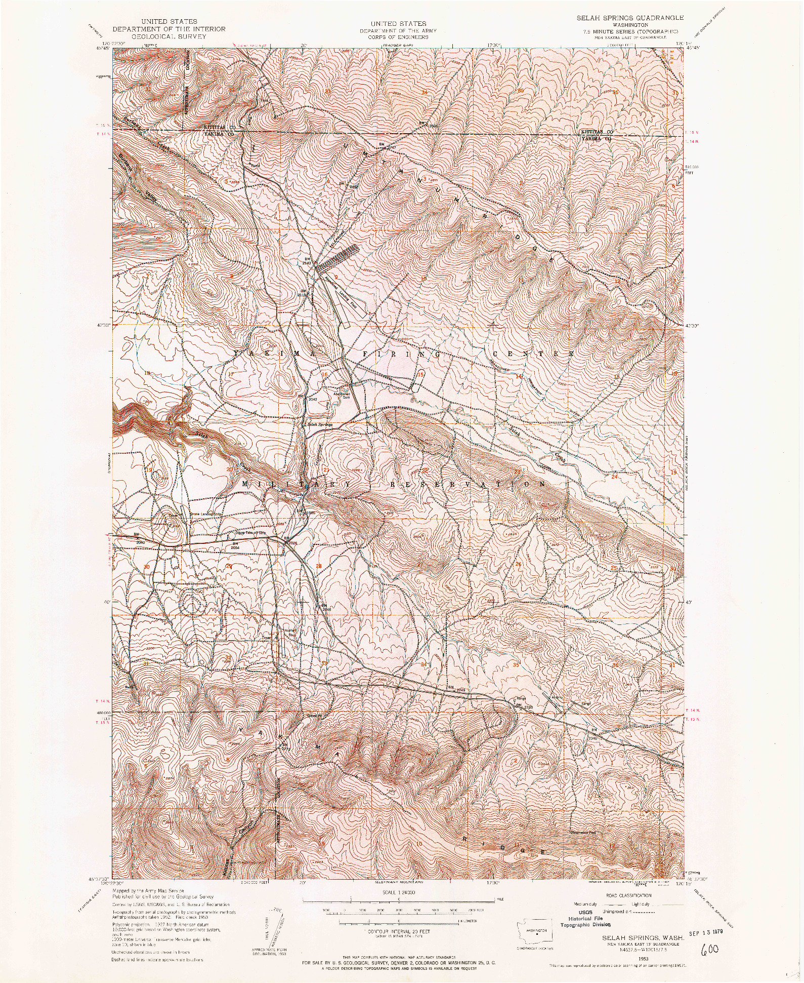 USGS 1:24000-SCALE QUADRANGLE FOR SELAH SPRINGS, WA 1953