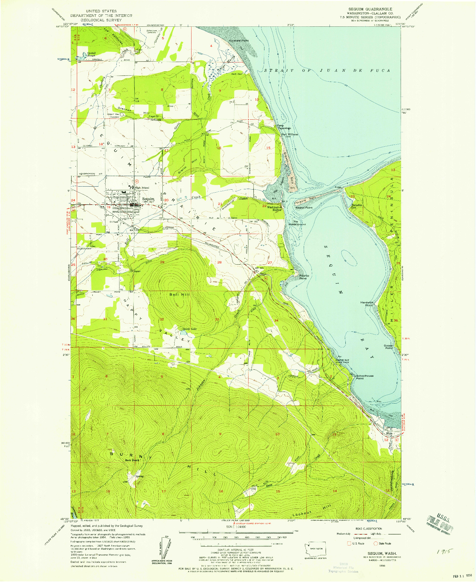 USGS 1:24000-SCALE QUADRANGLE FOR SEQUIM, WA 1956