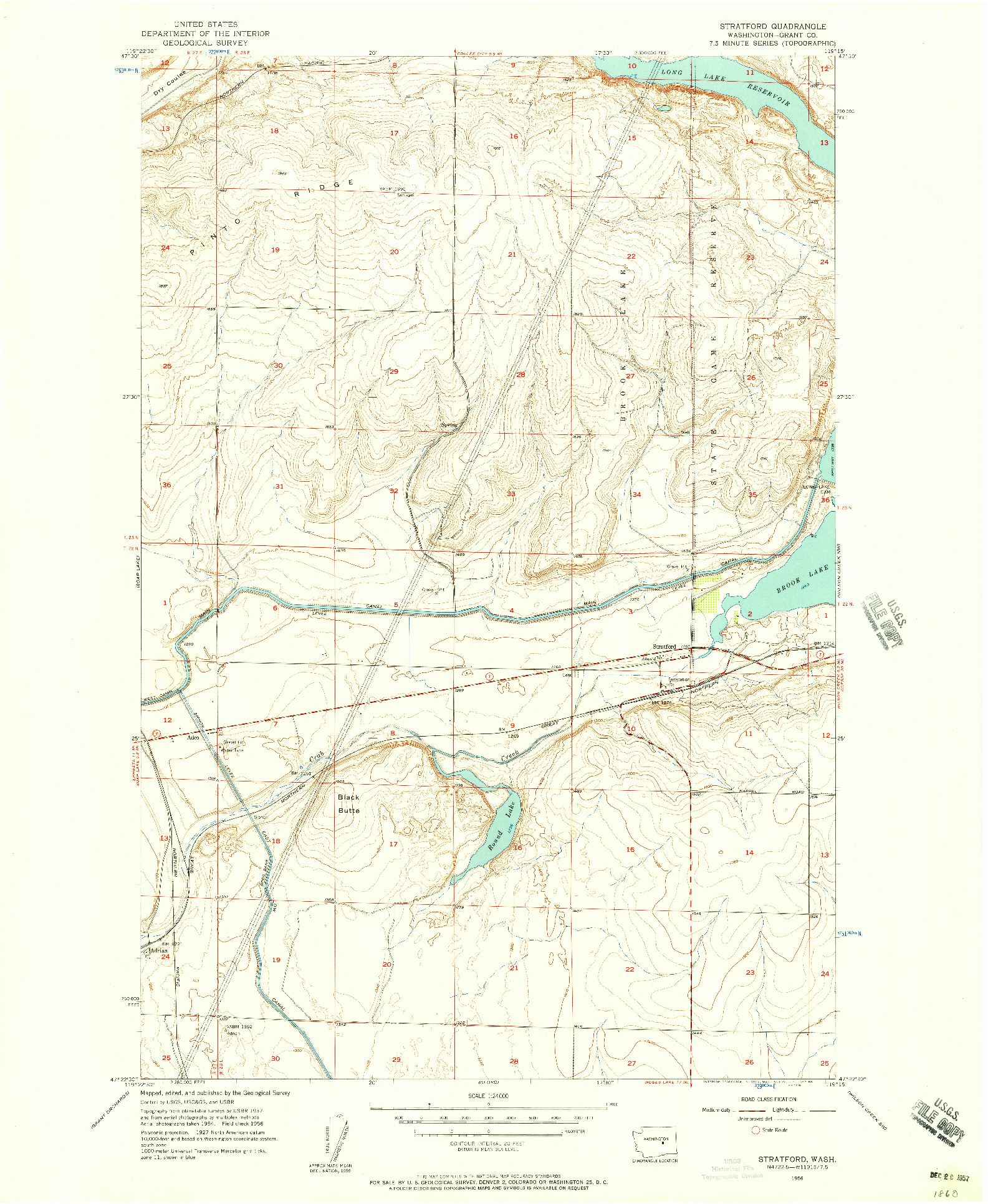 USGS 1:24000-SCALE QUADRANGLE FOR STRATFORD, WA 1956