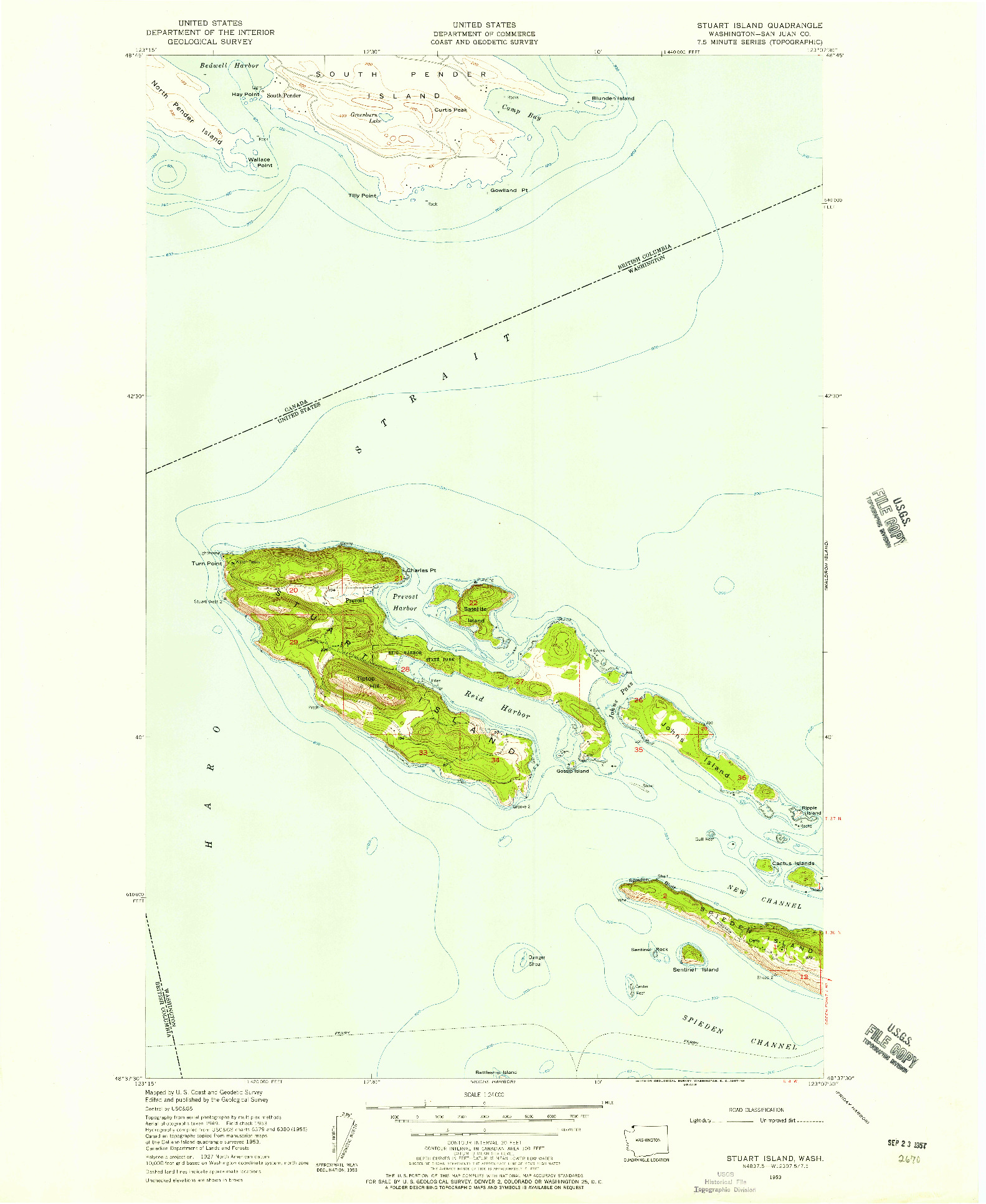 USGS 1:24000-SCALE QUADRANGLE FOR STUART ISLAND, WA 1953