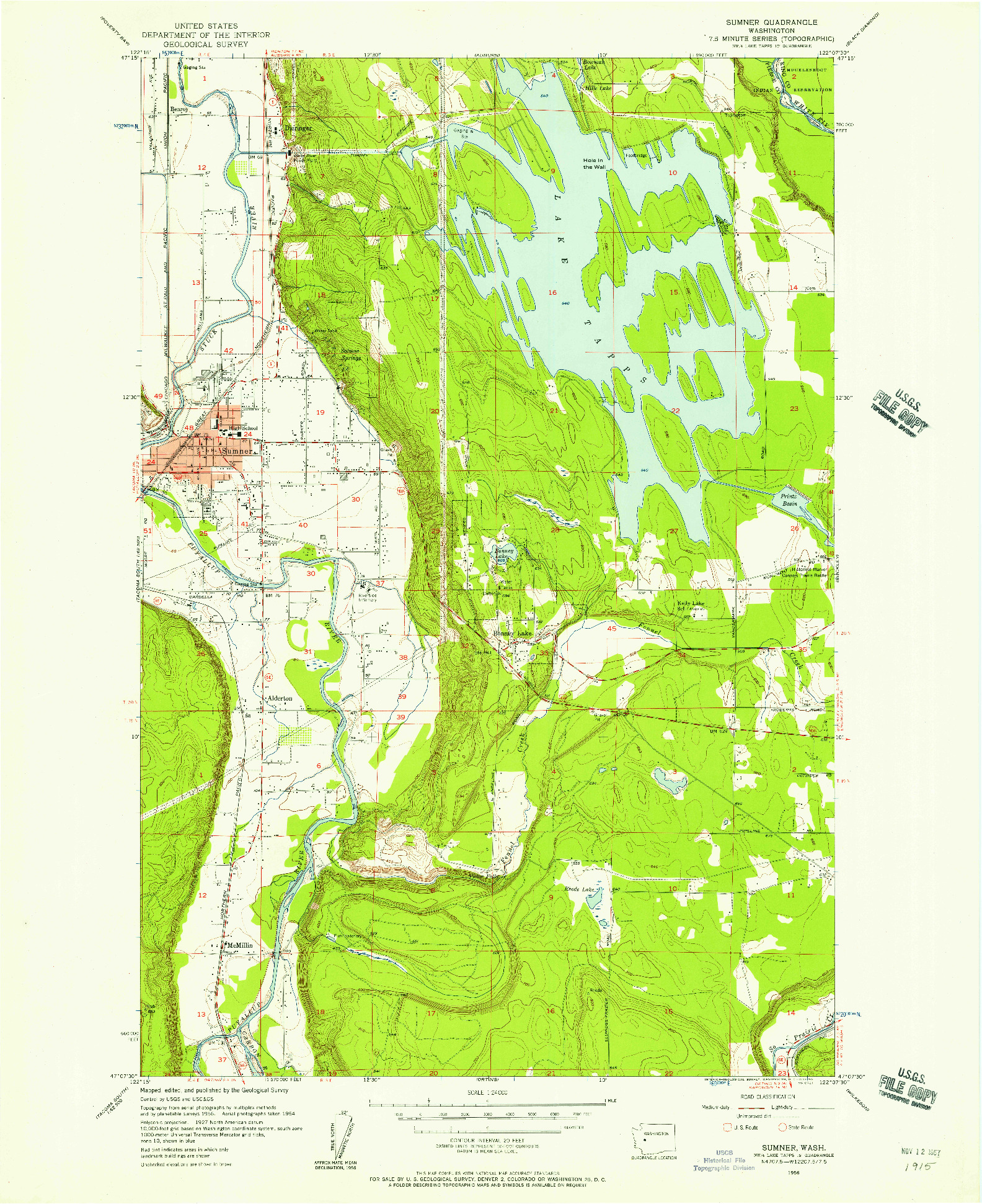 USGS 1:24000-SCALE QUADRANGLE FOR SUMNER, WA 1956