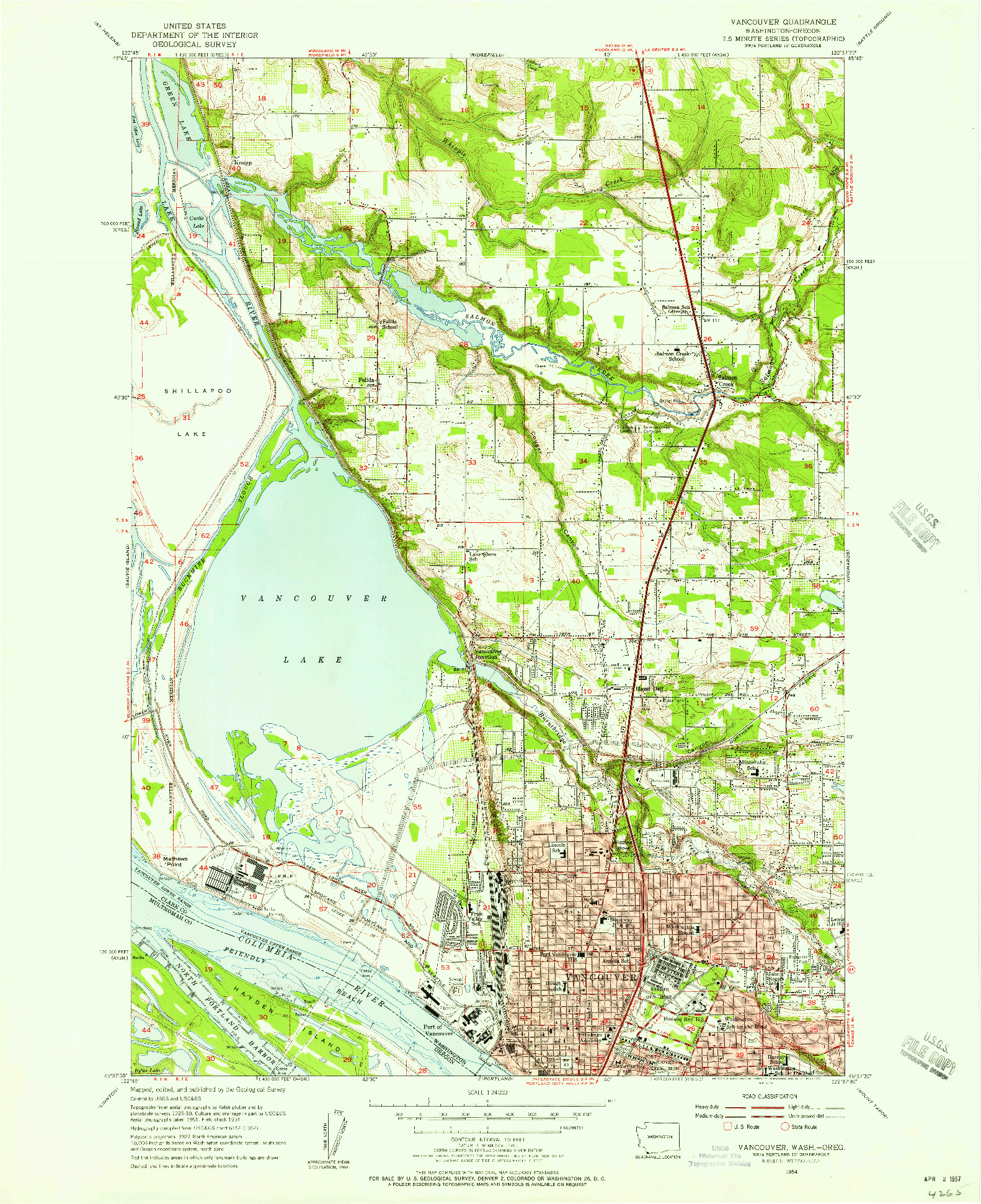 USGS 1:24000-SCALE QUADRANGLE FOR VANCOUVER, WA 1954