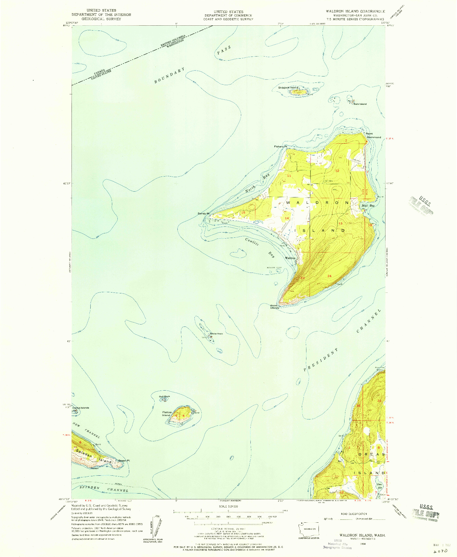 USGS 1:24000-SCALE QUADRANGLE FOR WALDRON ISLAND, WA 1954