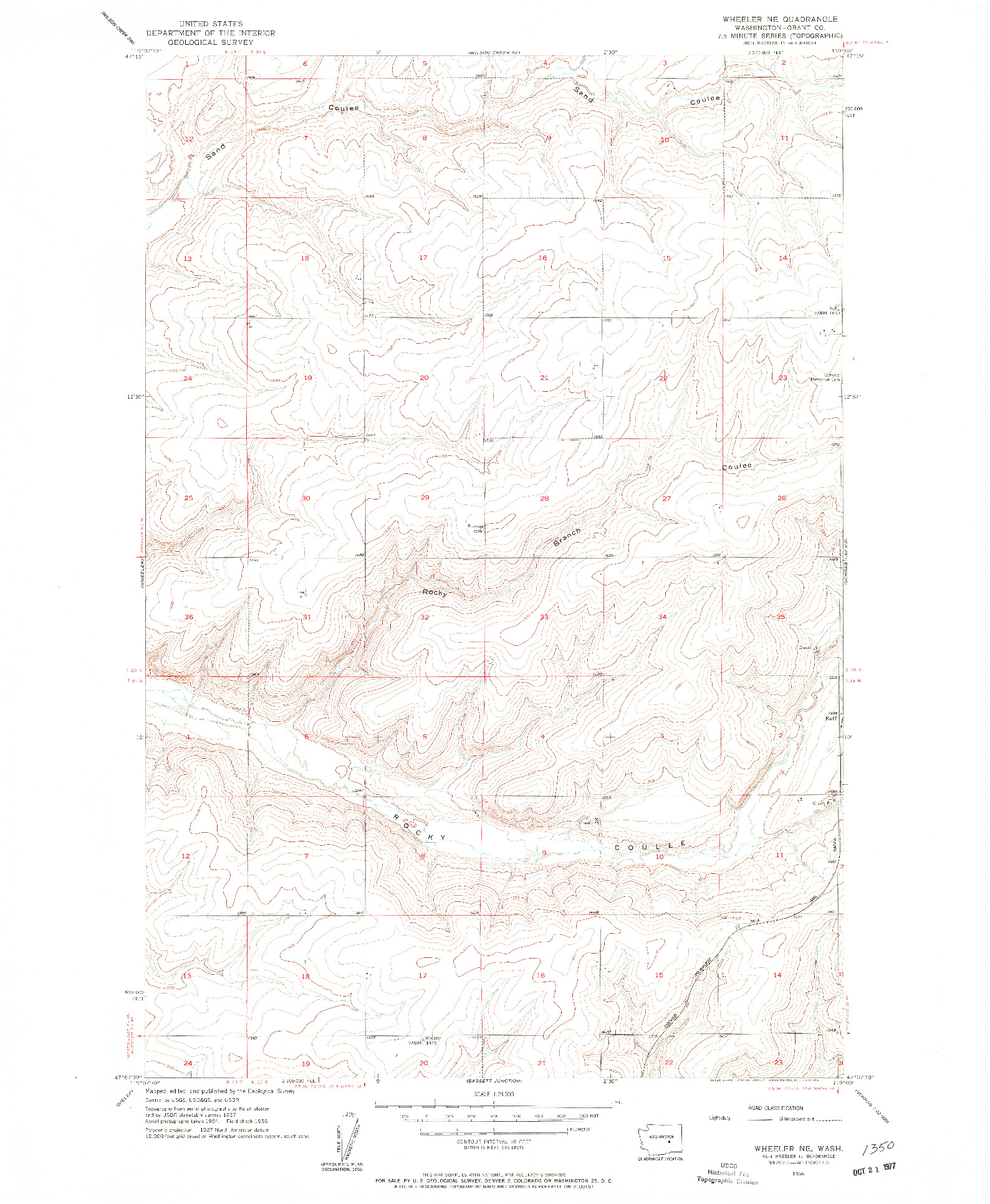 USGS 1:24000-SCALE QUADRANGLE FOR WHEELER NE, WA 1956