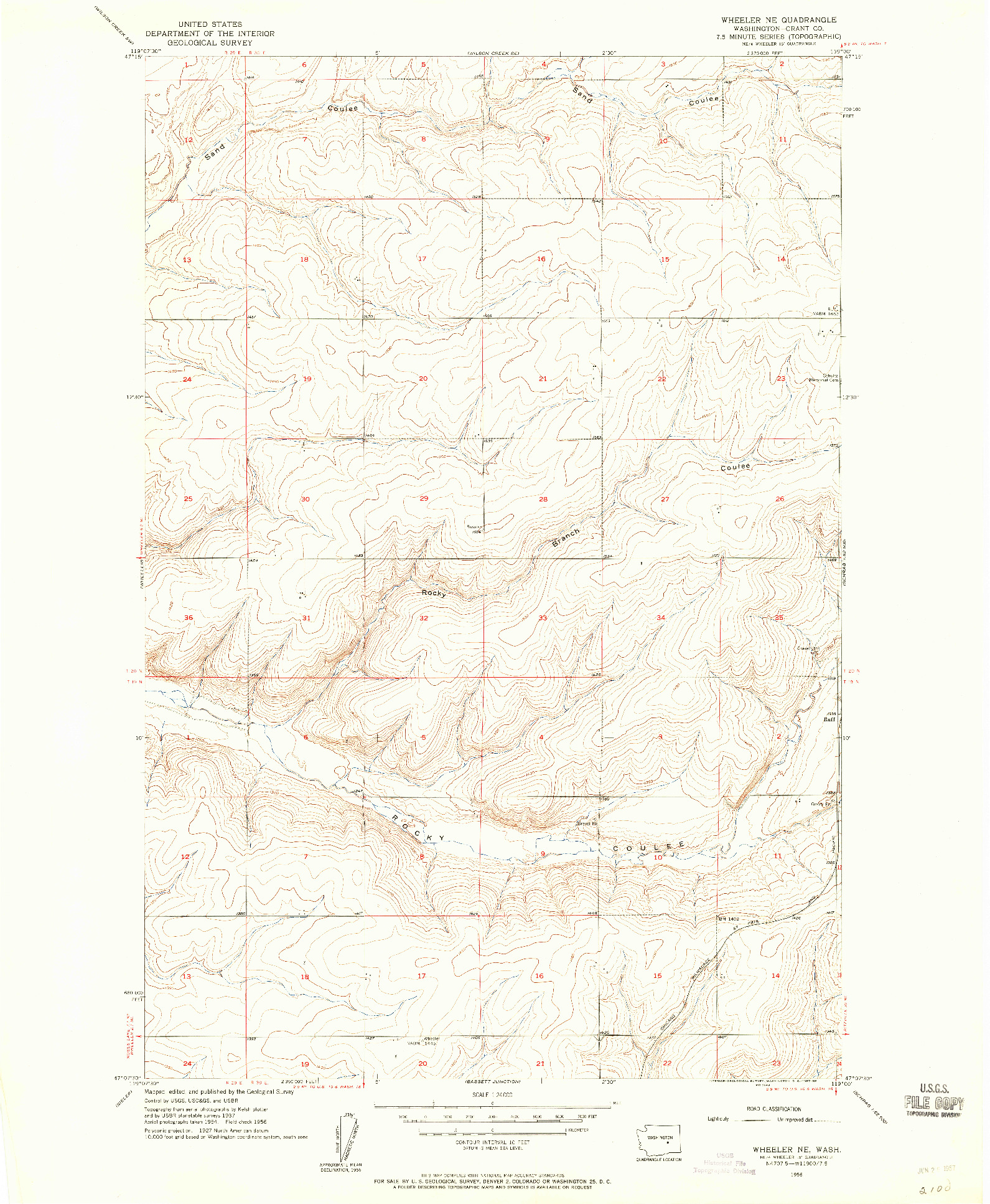 USGS 1:24000-SCALE QUADRANGLE FOR WHEELER NE, WA 1956
