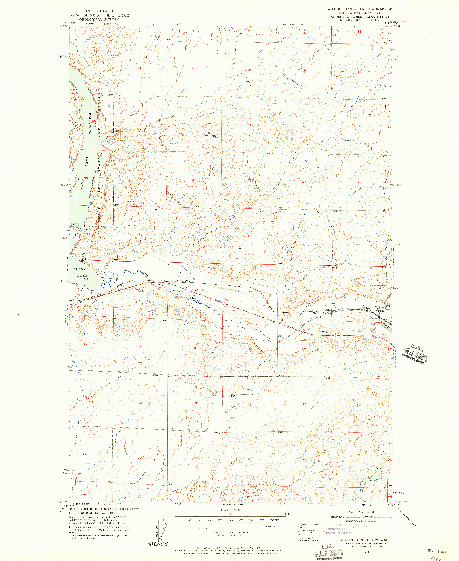USGS 1:24000-SCALE QUADRANGLE FOR WILSON CREEK NW, WA 1956