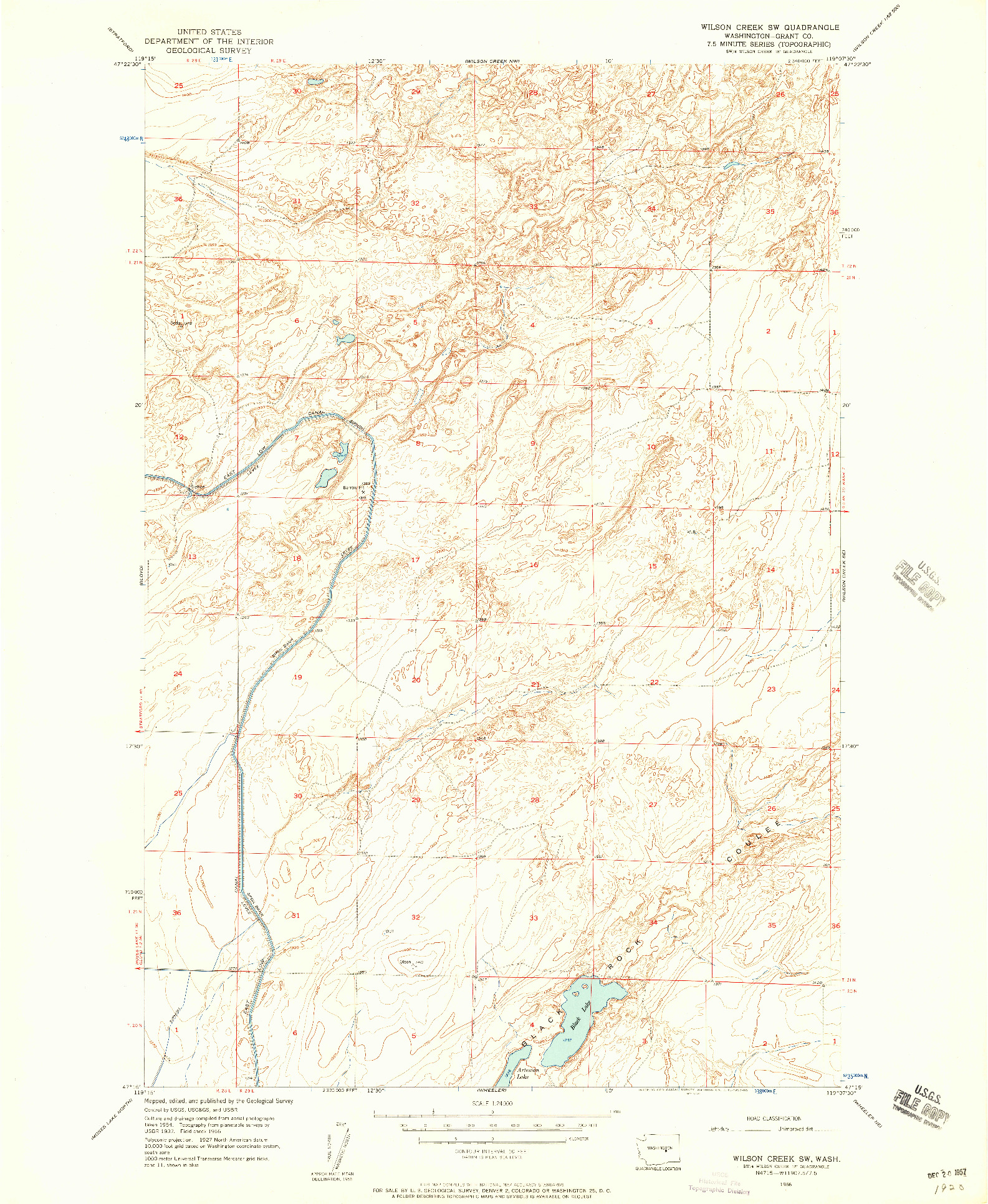 USGS 1:24000-SCALE QUADRANGLE FOR WILSON CREEK SW, WA 1956