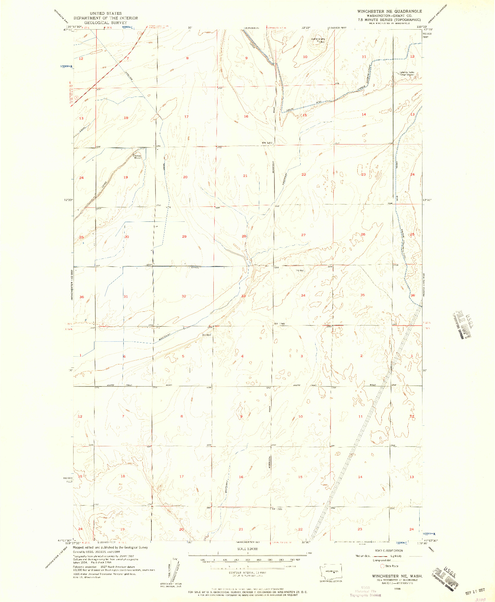 USGS 1:24000-SCALE QUADRANGLE FOR WINCHESTER NE, WA 1956