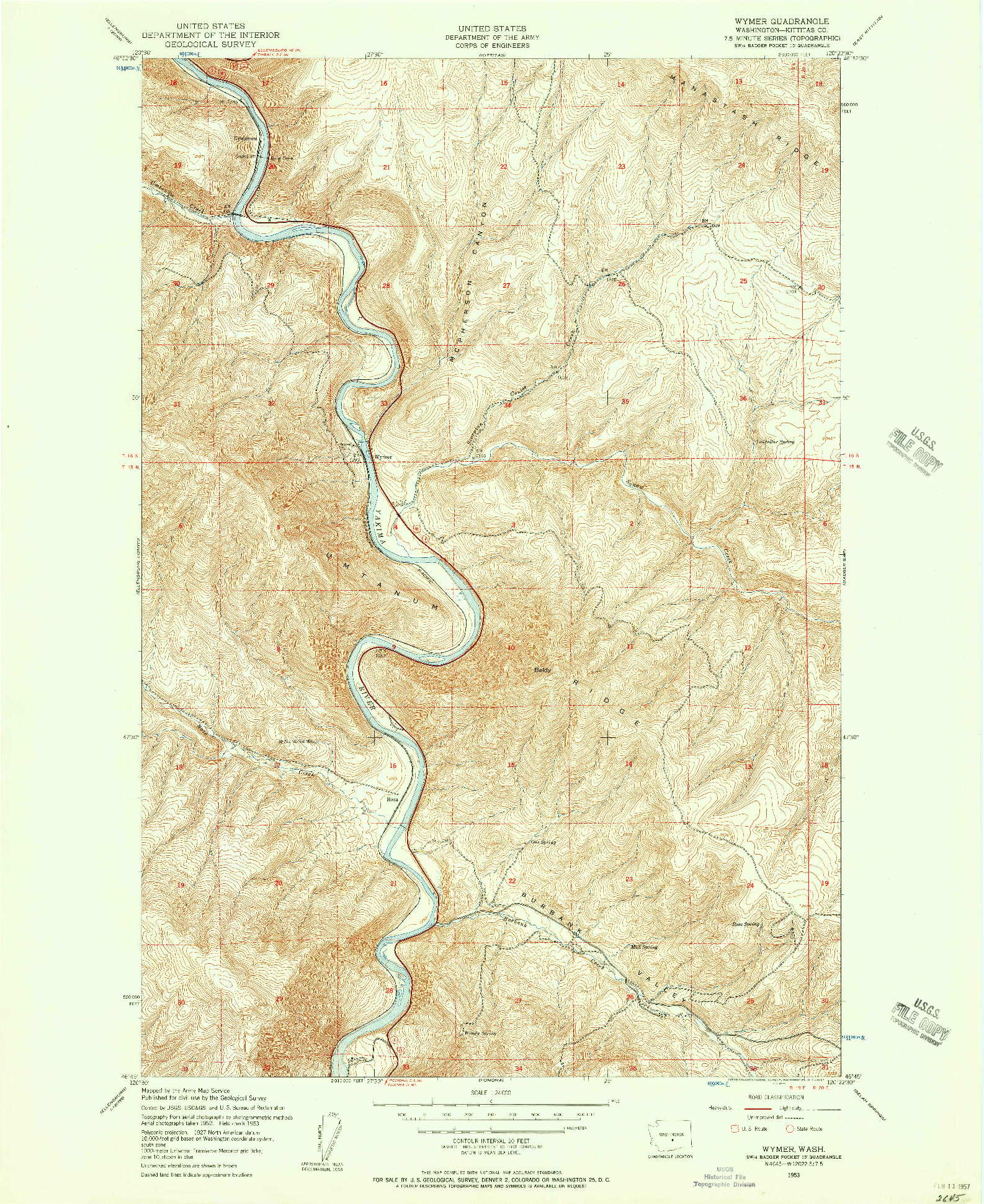 USGS 1:24000-SCALE QUADRANGLE FOR WYMER, WA 1953