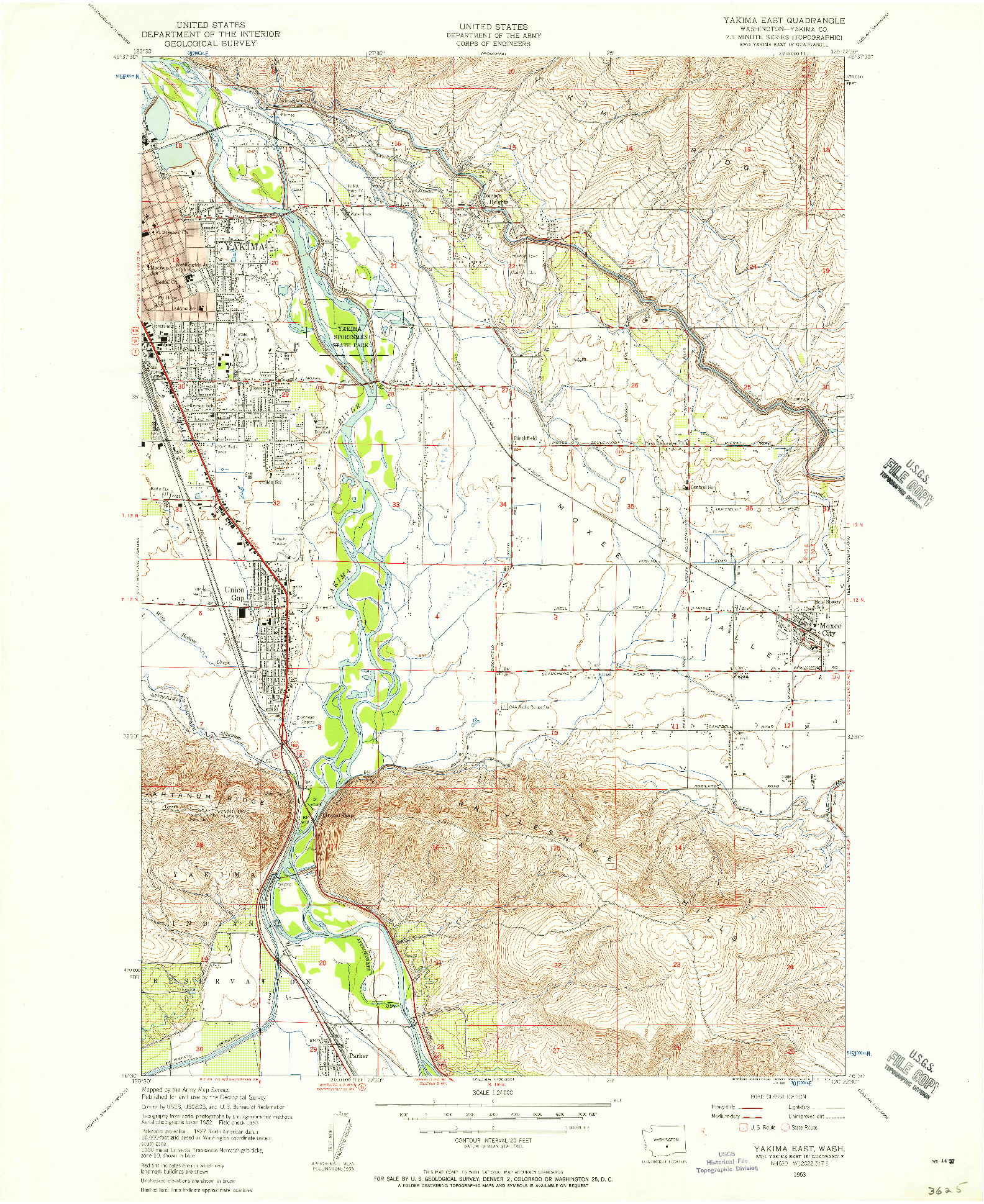 USGS 1:24000-SCALE QUADRANGLE FOR YAKIMA EAST, WA 1953