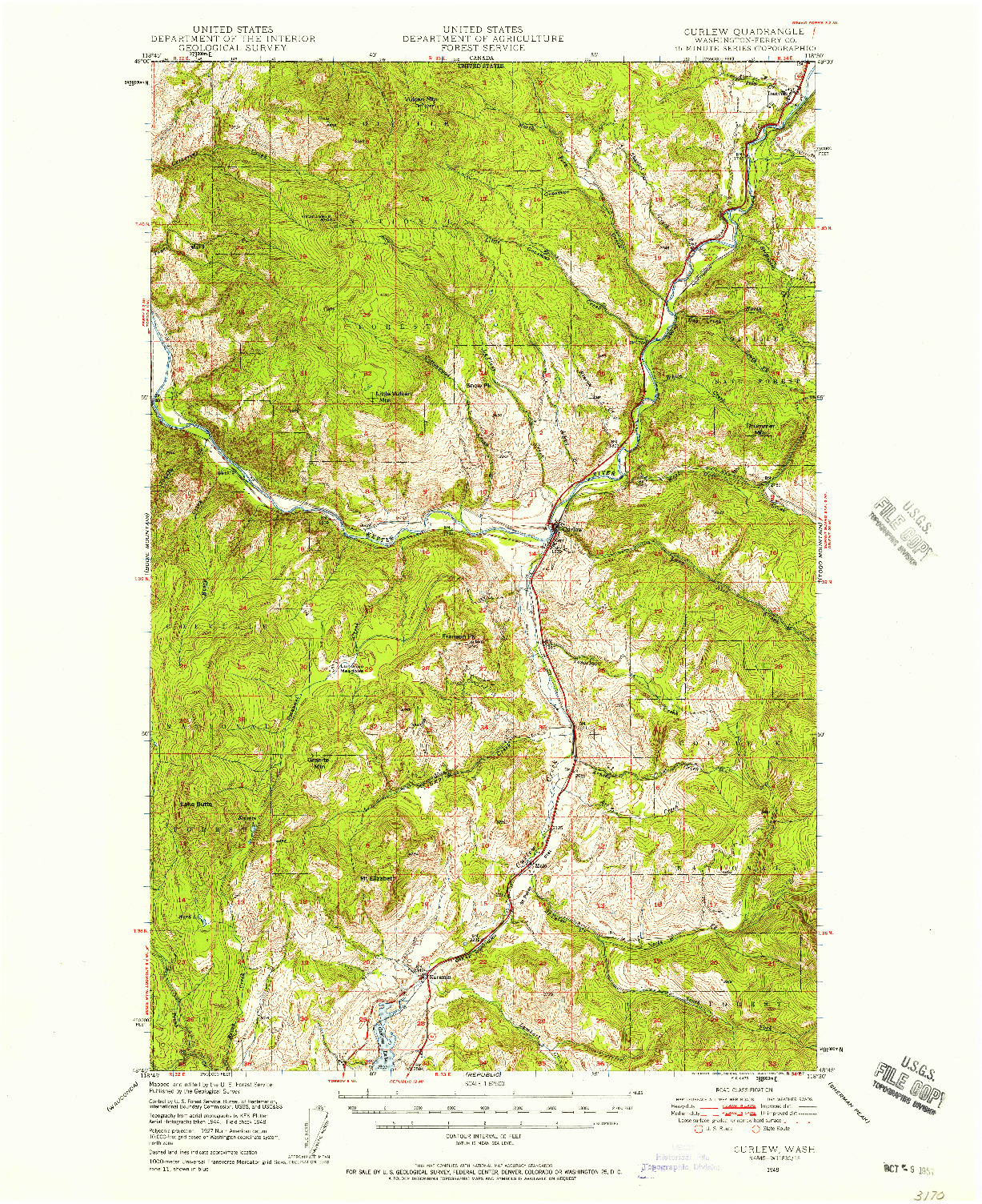 USGS 1:62500-SCALE QUADRANGLE FOR CURLEW, WA 1948