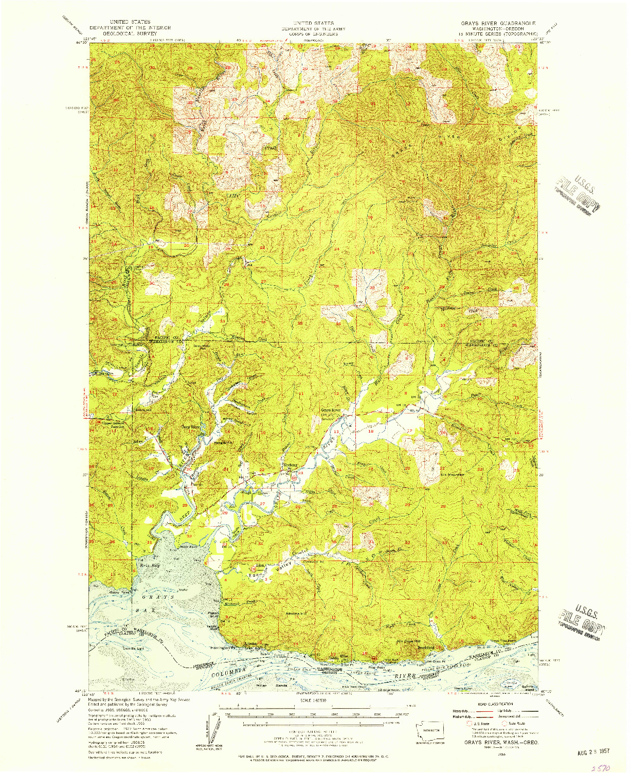 USGS 1:62500-SCALE QUADRANGLE FOR GRAYS RIVER, WA 1955