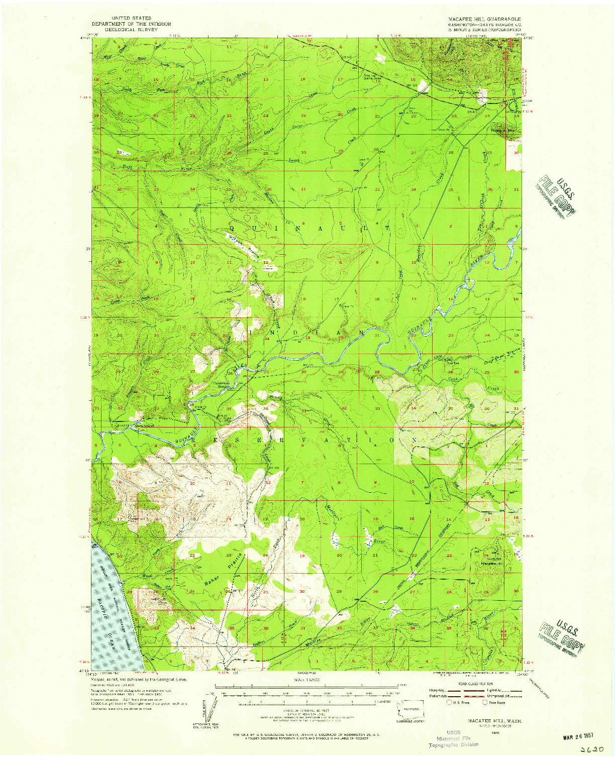 USGS 1:62500-SCALE QUADRANGLE FOR MACAFEE HILL, WA 1955