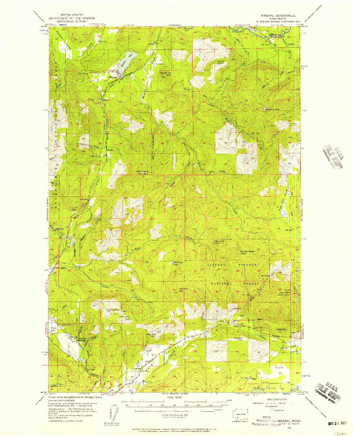 USGS 1:62500-SCALE QUADRANGLE FOR MINERAL, WA 1956
