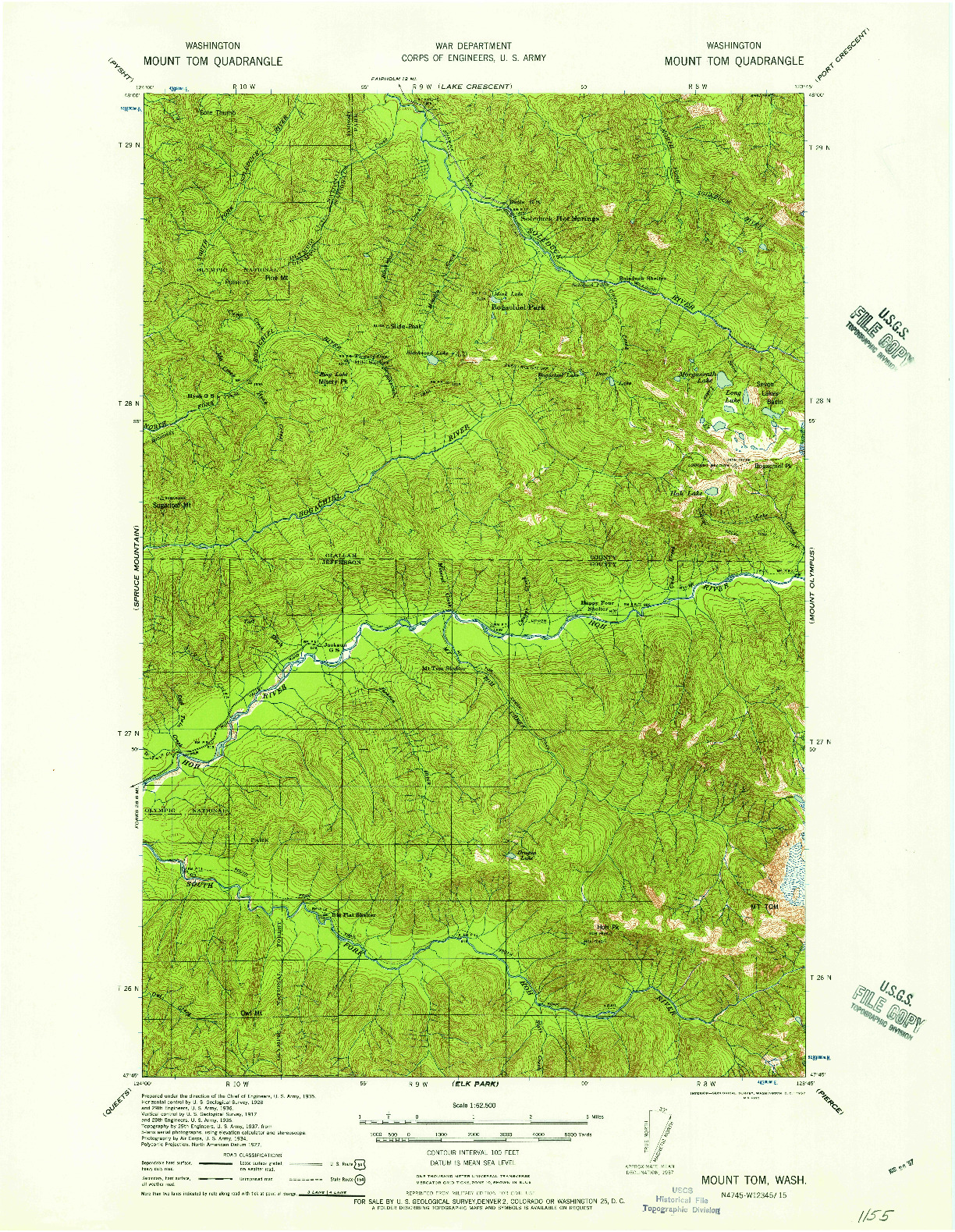 USGS 1:62500-SCALE QUADRANGLE FOR MOUNT TOM, WA 1957