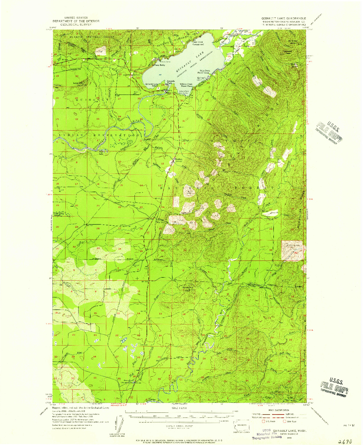 USGS 1:62500-SCALE QUADRANGLE FOR QUINAULT LAKE, WA 1955