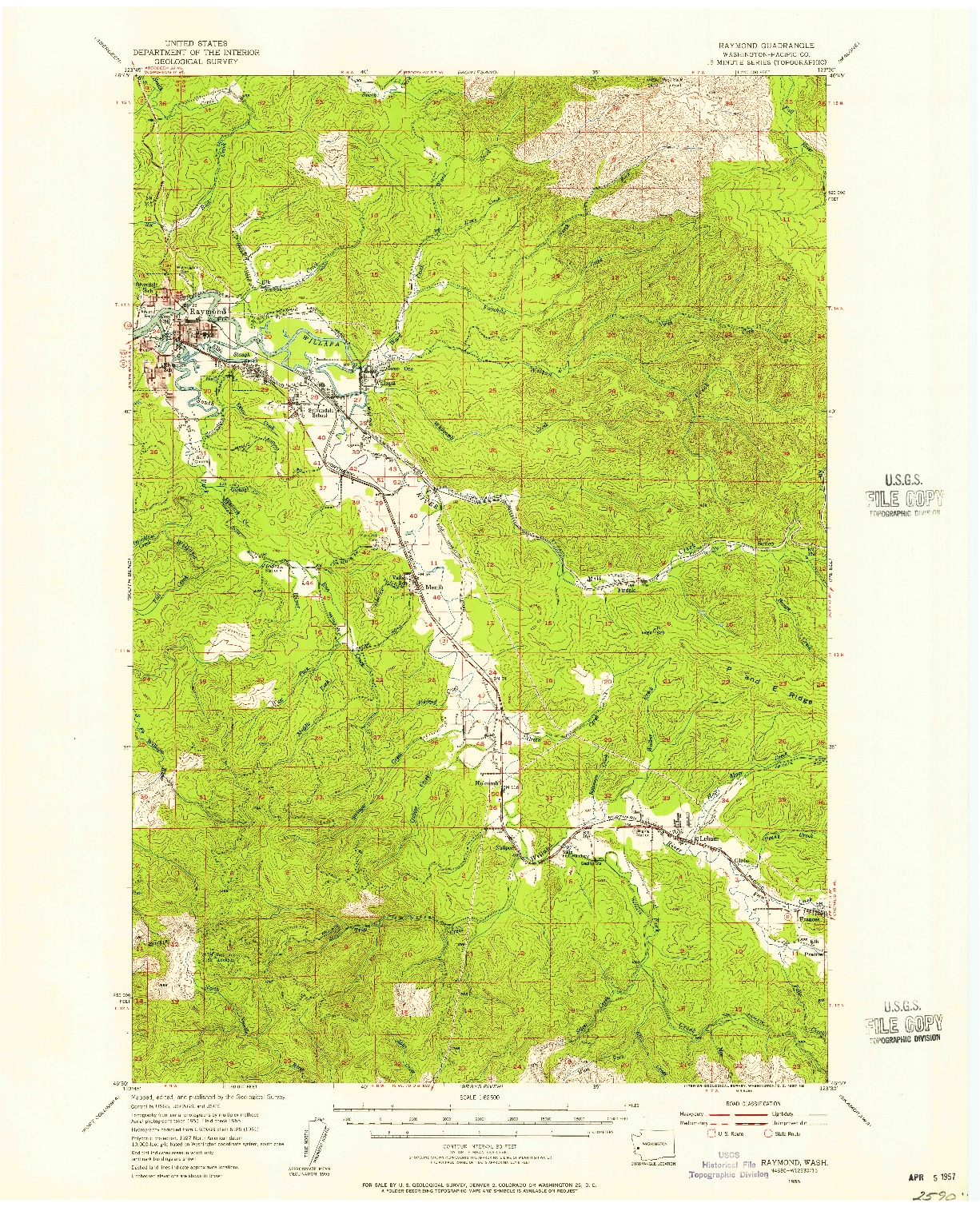 USGS 1:62500-SCALE QUADRANGLE FOR RAYMOND, WA 1955